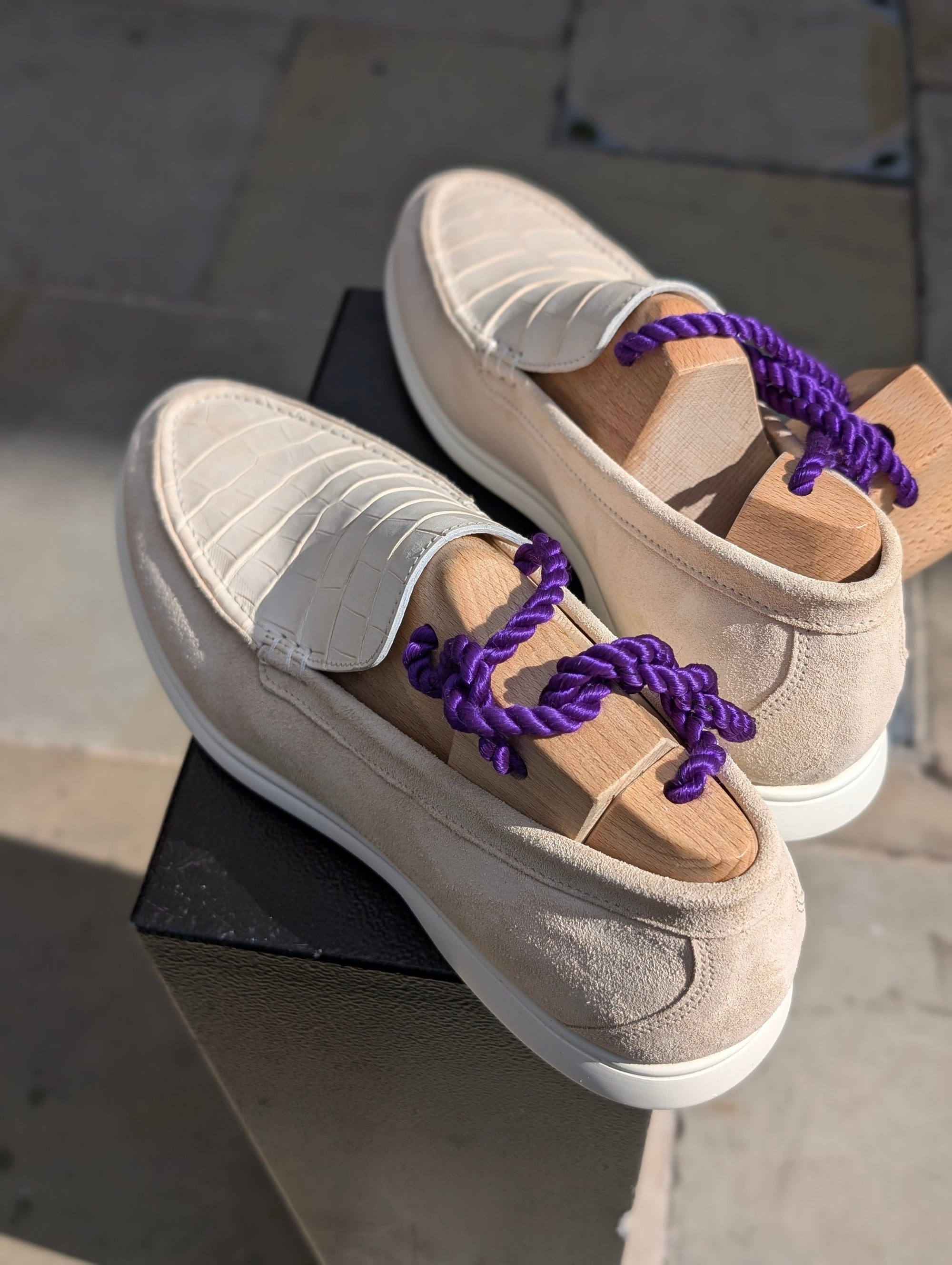 Ascot Cannes - Cream Crocodile & Suede - Ascot Shoes