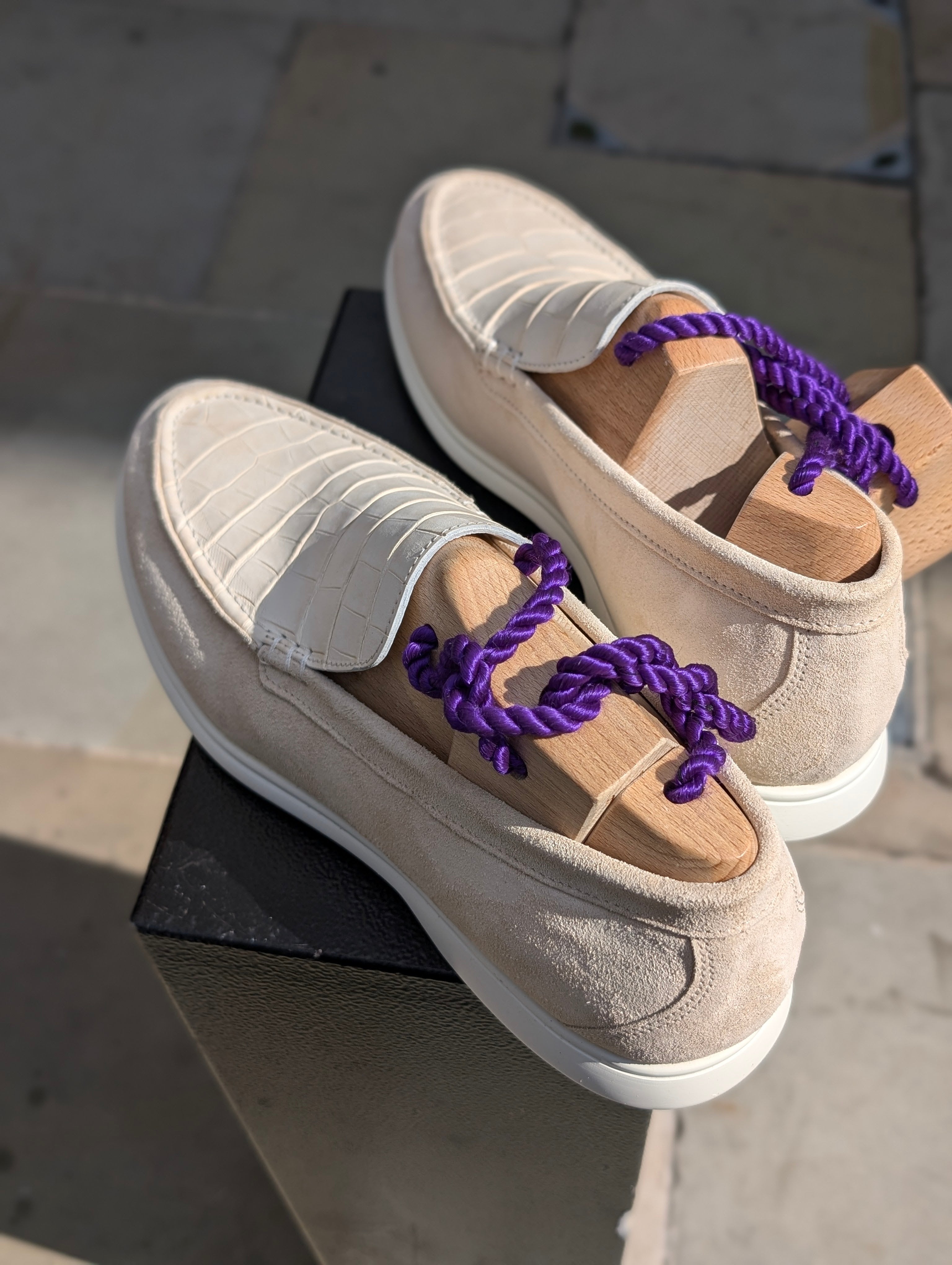Ascot Cannes - Cream Crocodile & Suede - Ascot Shoes