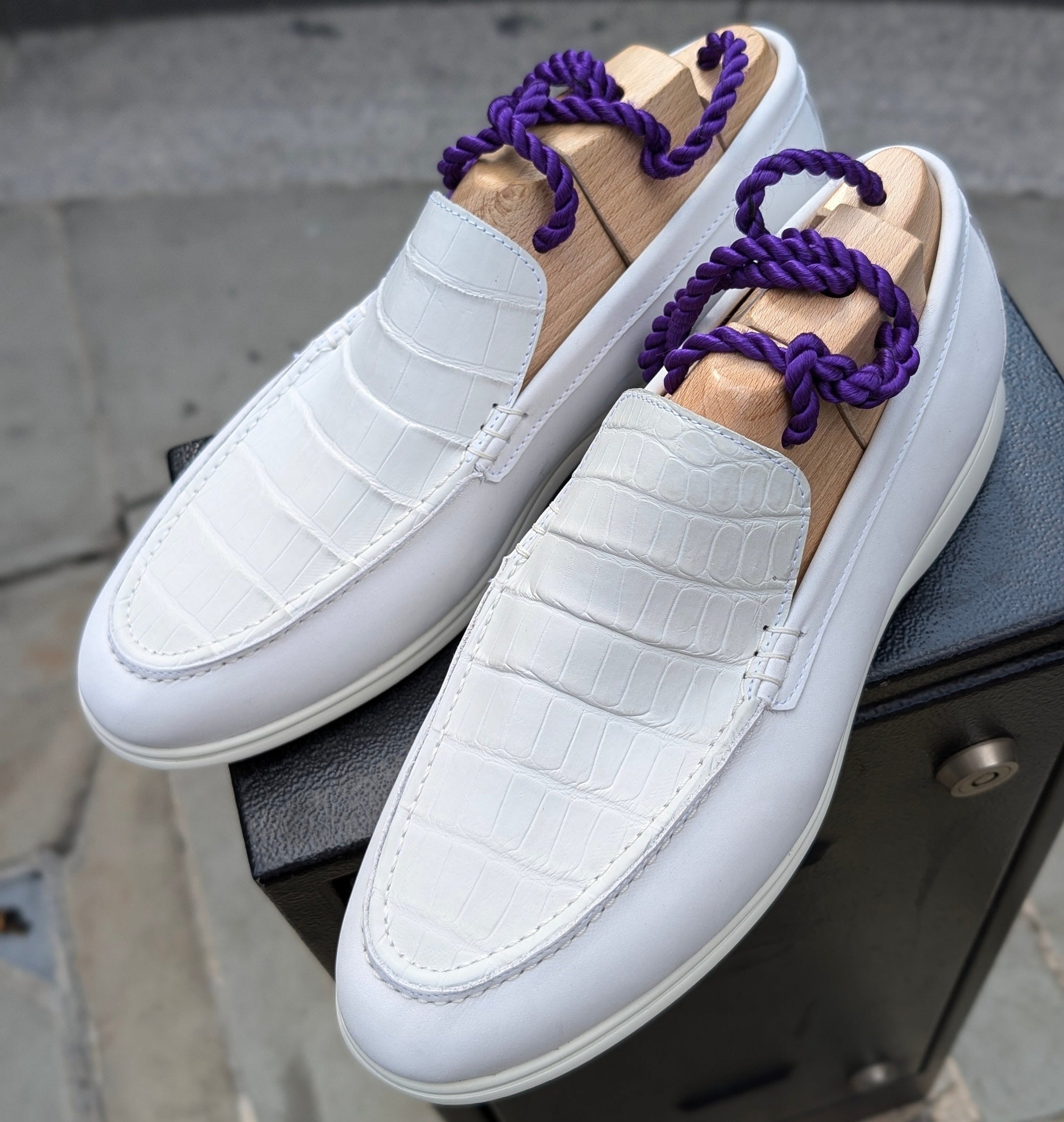 Ascot Cannes - White Crocodile & Nubuck Suede - Ascot Shoes
