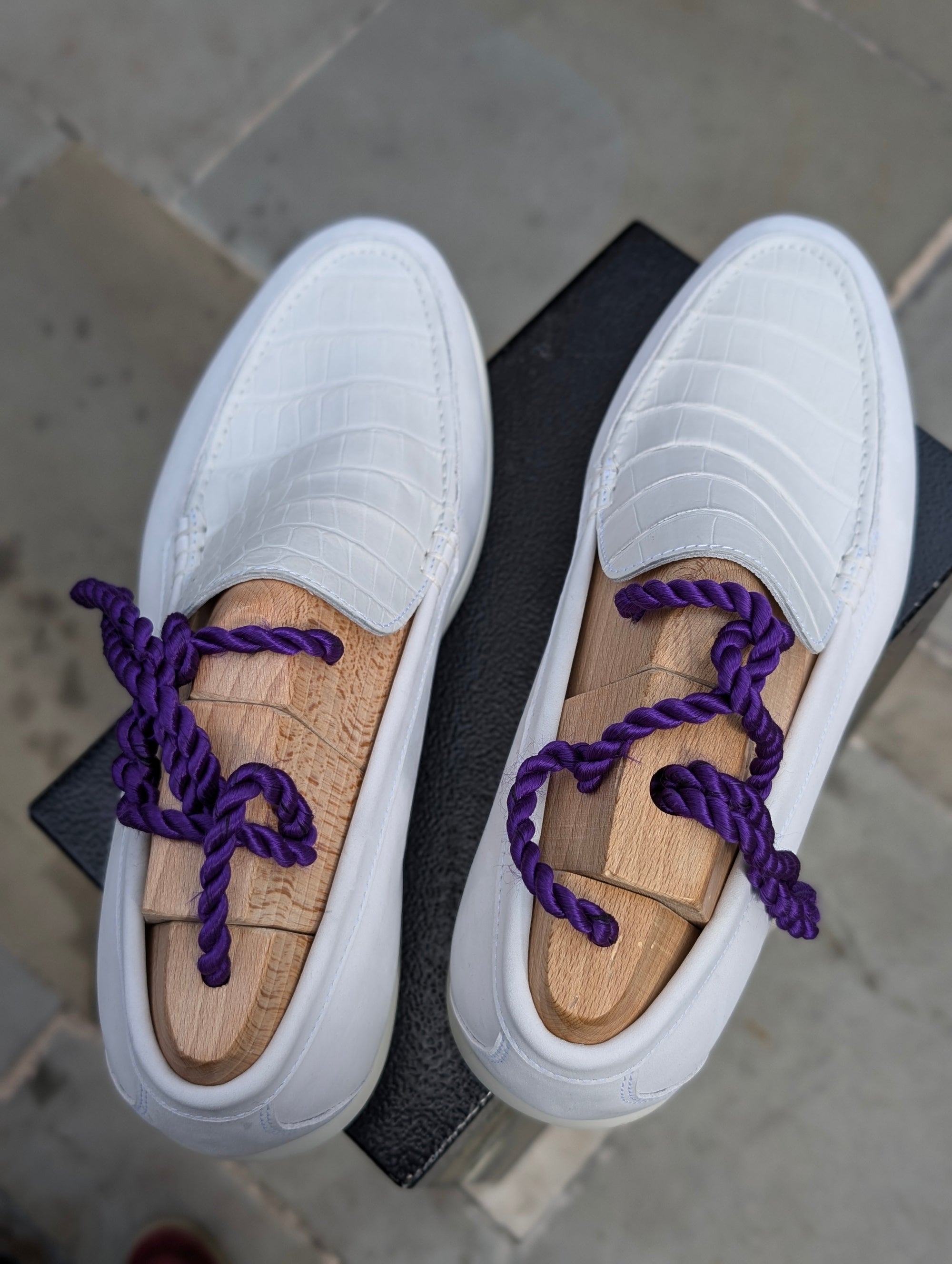 Ascot Cannes - White Crocodile & Nubuck Suede - Ascot Shoes