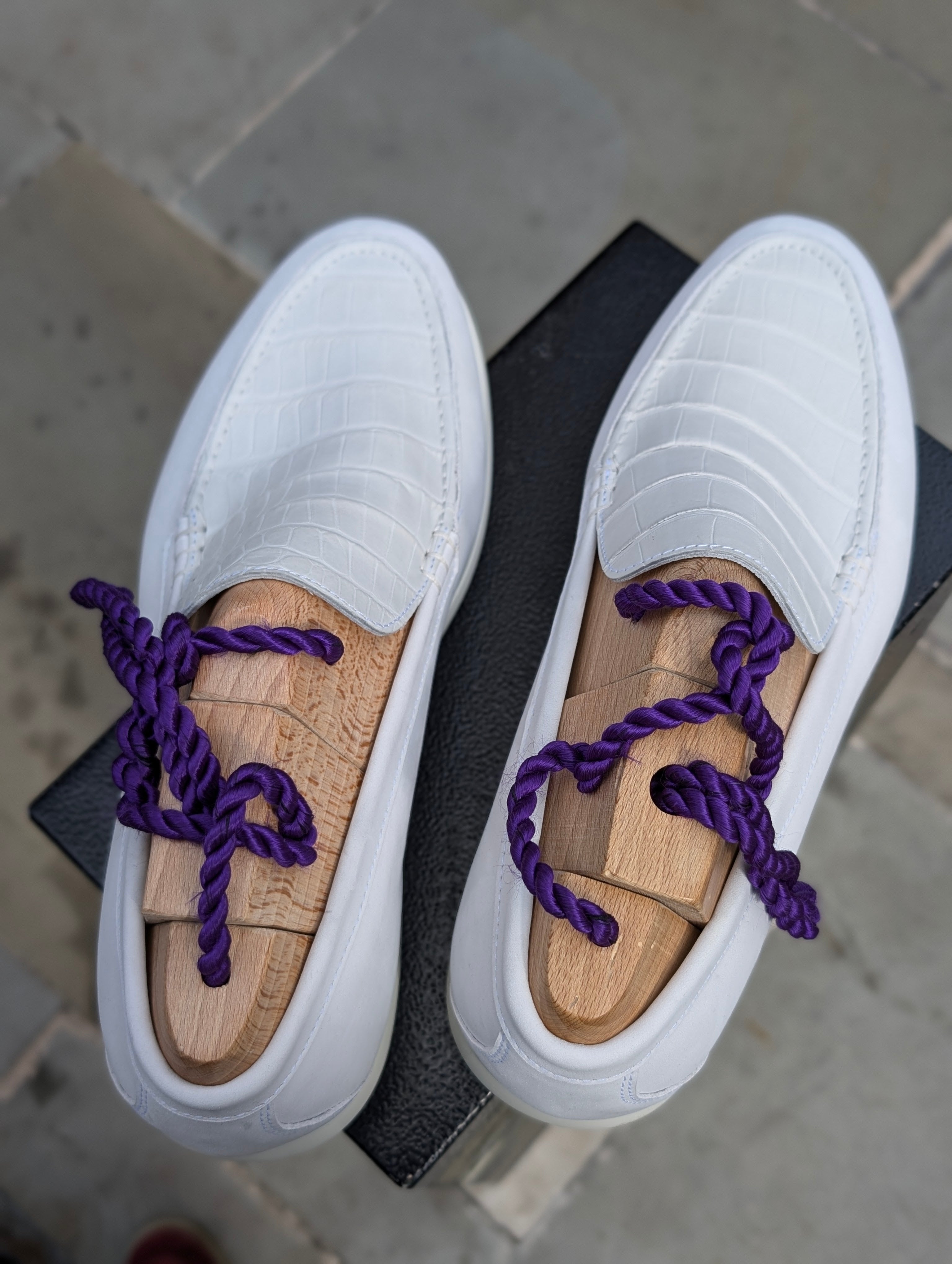 Ascot Cannes - White Crocodile & Nubuck Suede - Ascot Shoes