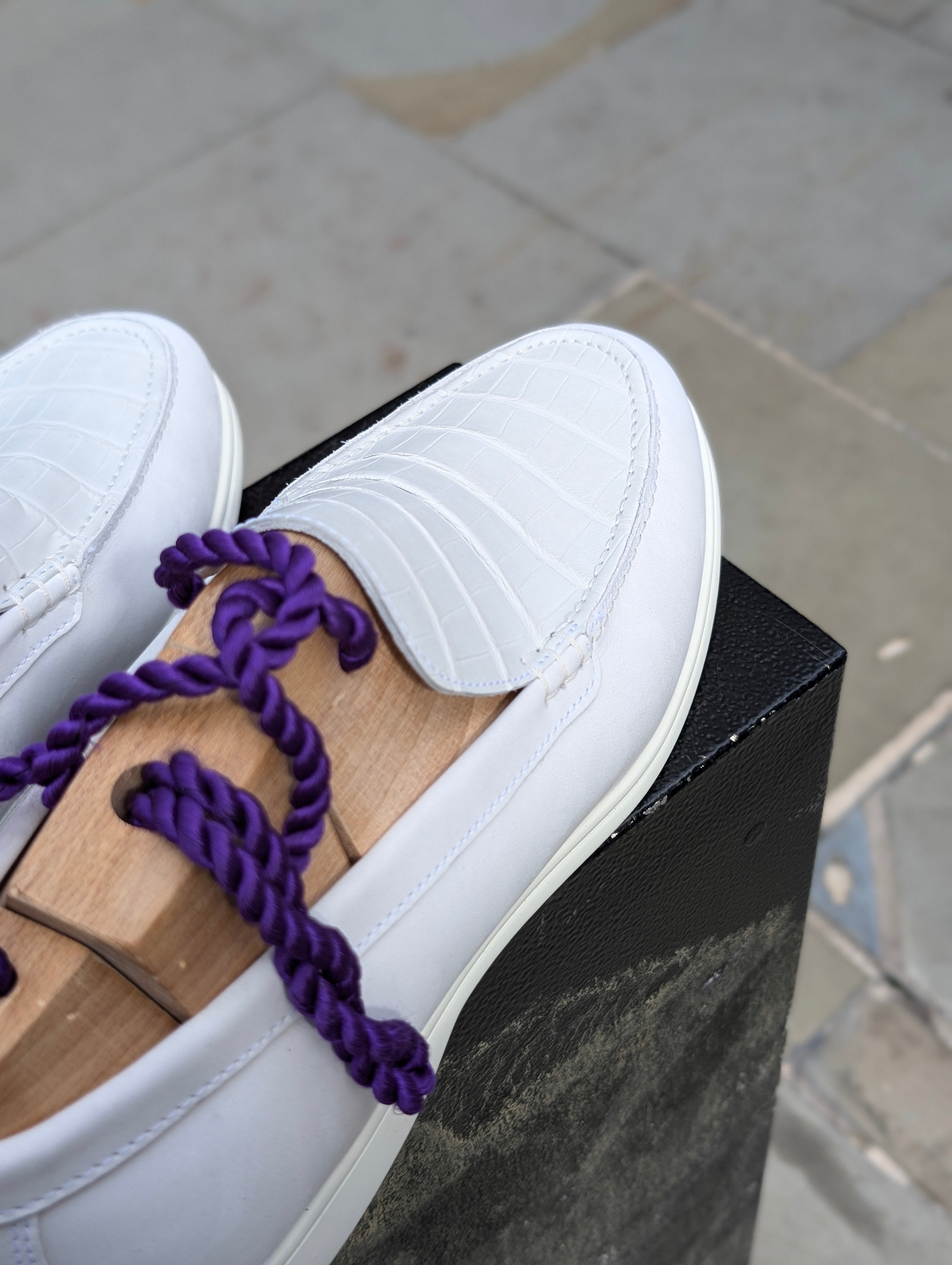 Ascot Cannes - White Crocodile & Nubuck Suede - Ascot Shoes