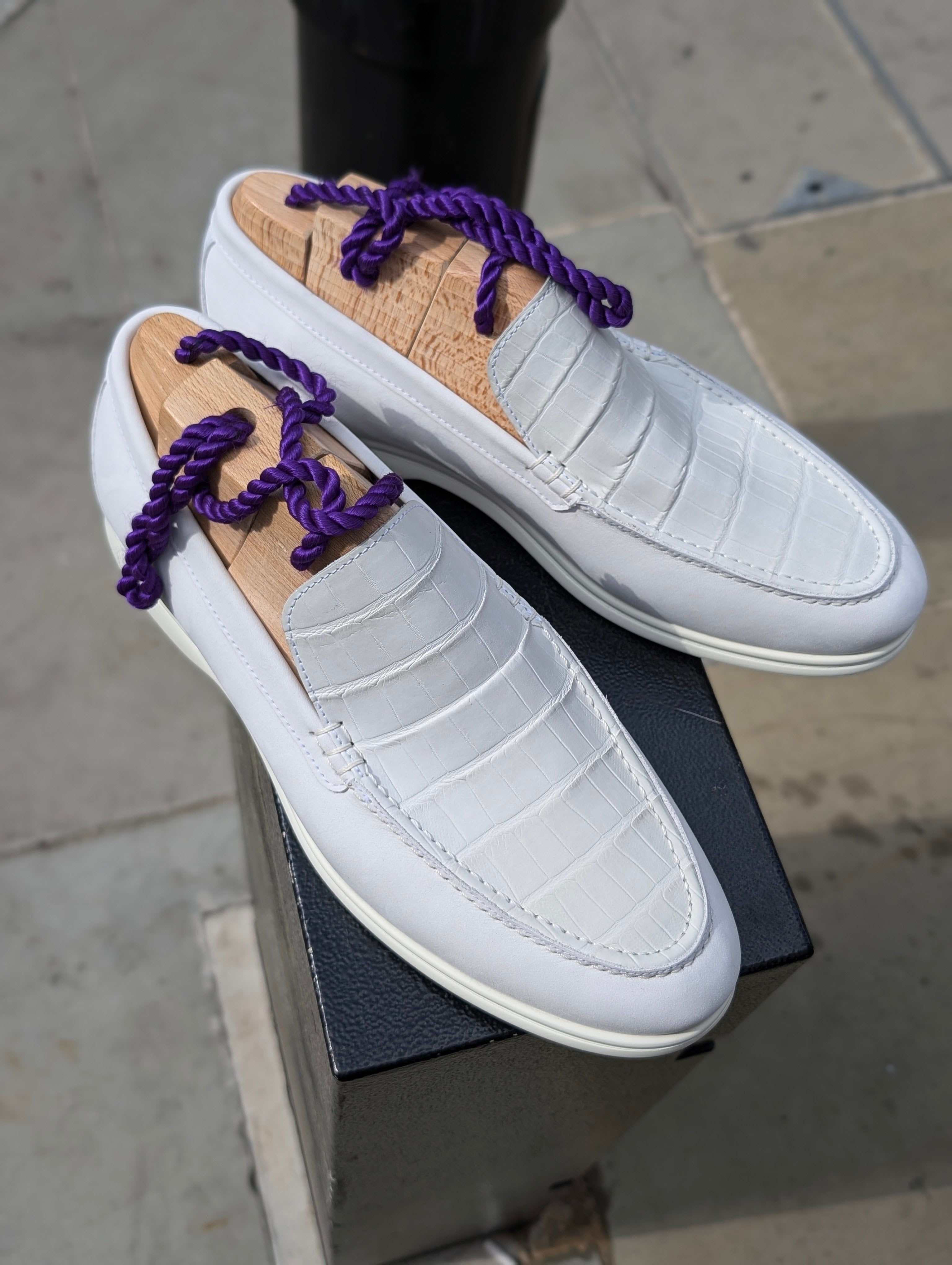 Ascot Cannes - White Crocodile & Nubuck Suede - Ascot Shoes