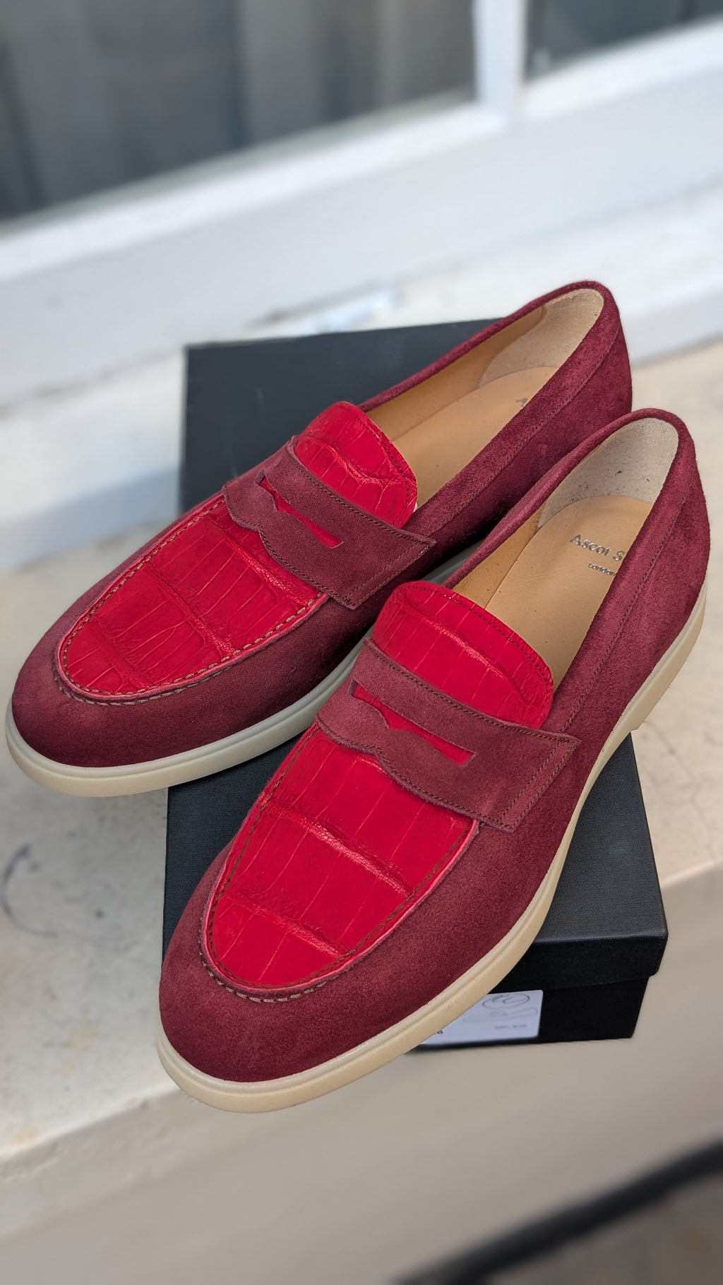 Ascot Sunseeker - Red Crocodile & Burgundy Suede, UK 12 - Ascot Shoes