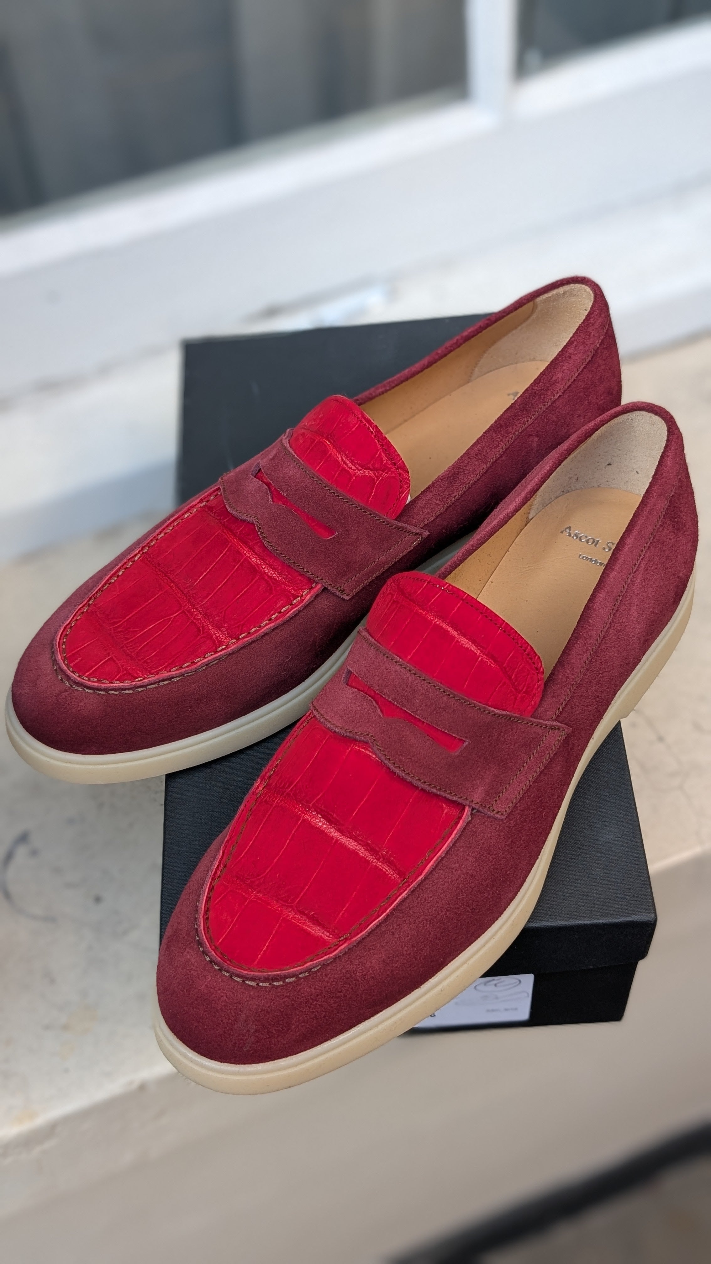 Ascot Sunseeker - Red Crocodile & Burgundy Suede, UK 12 - Ascot Shoes