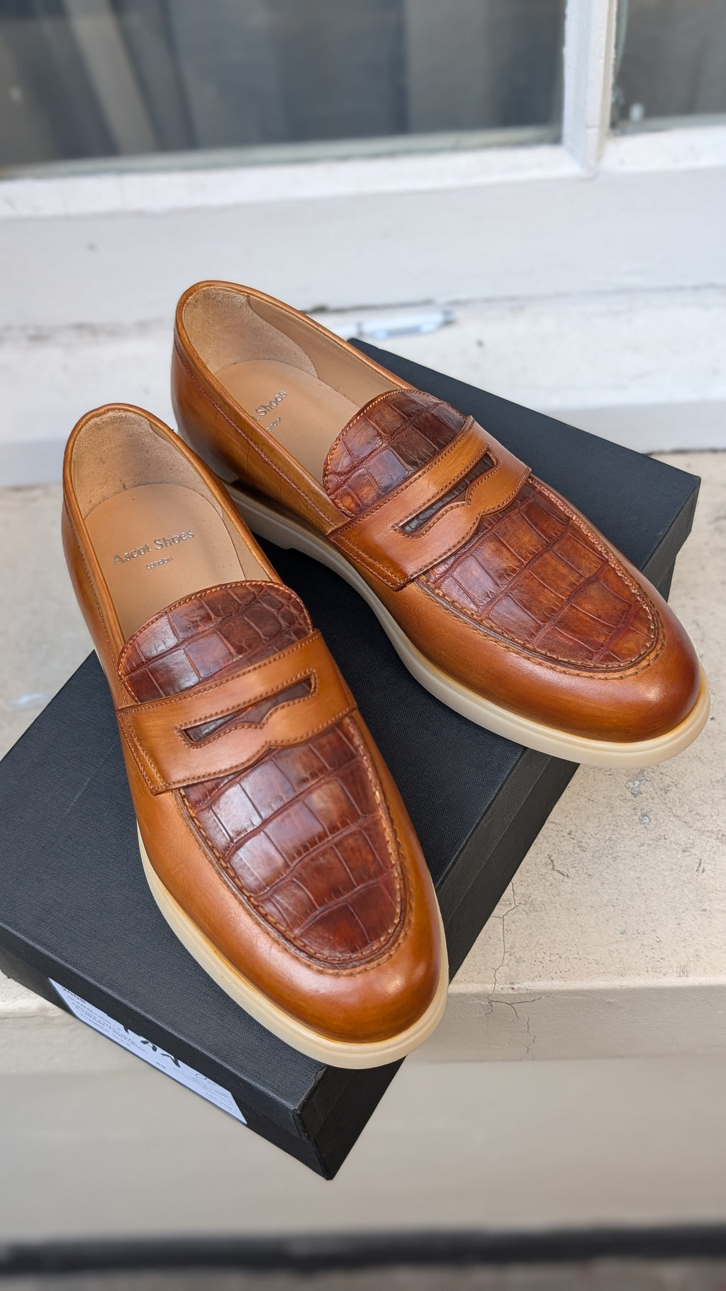 Ascot Sunseeker - Tan Crocodile & Leather, UK 8 - Ascot Shoes