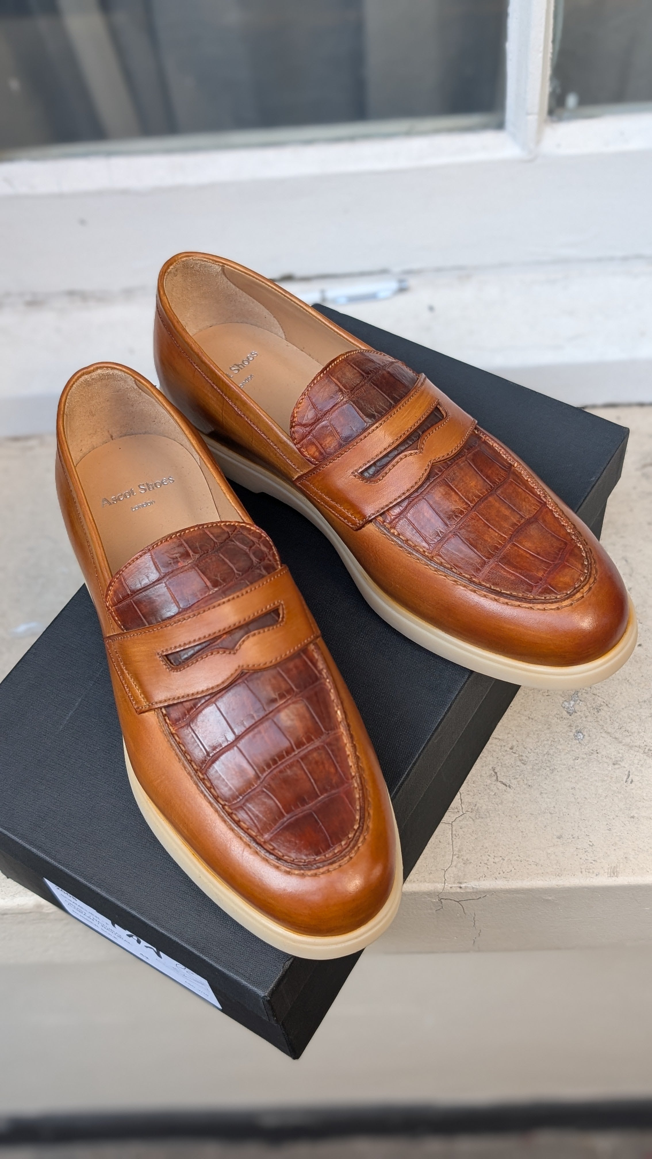 Ascot Sunseeker - Tan Crocodile & Leather, UK 8 - Ascot Shoes