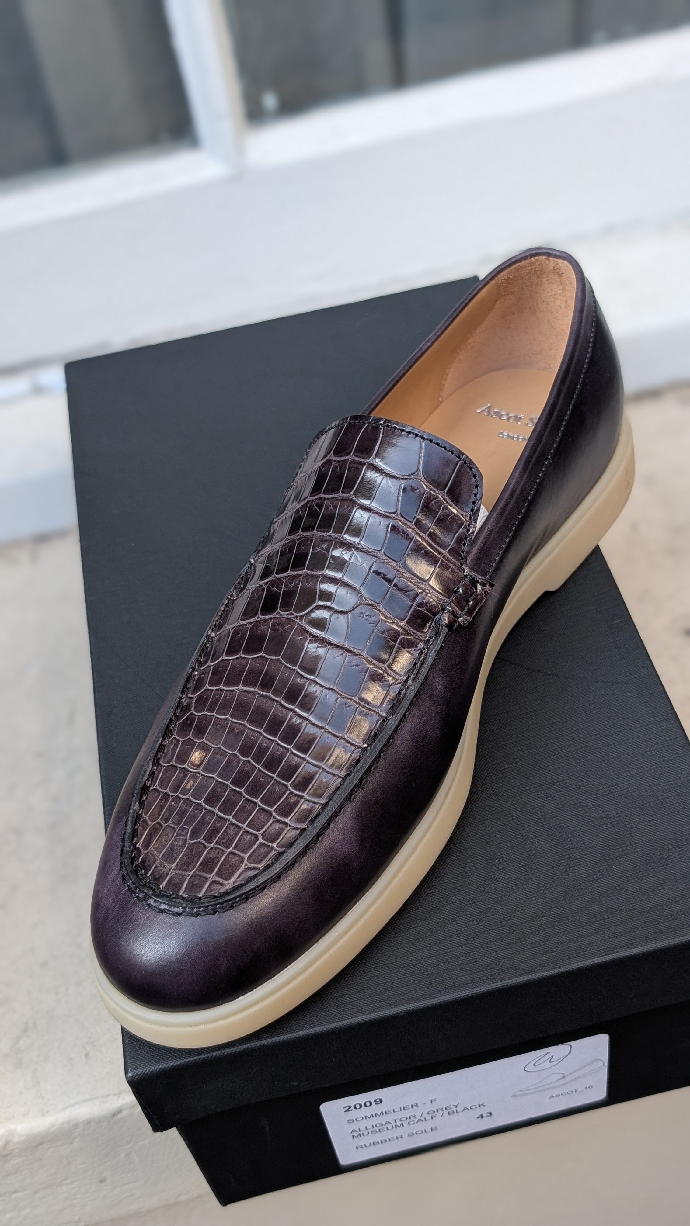 Ascot Sunseeker - Black Crocodile & Grey Museum Calf, UK 9 - Ascot Shoes