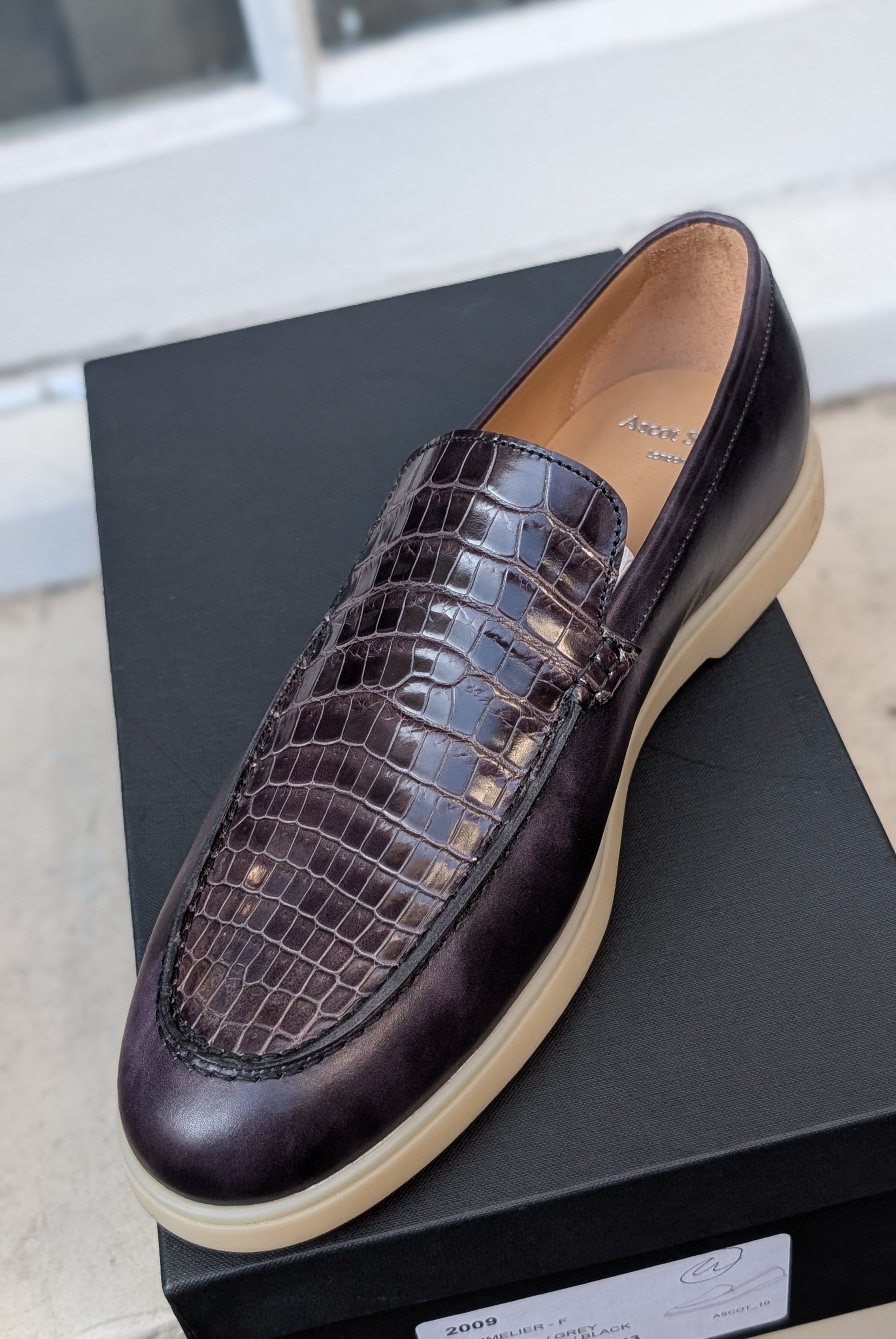 Ascot Sunseeker - Black Crocodile & Grey Museum Calf, UK 8 - Ascot Shoes