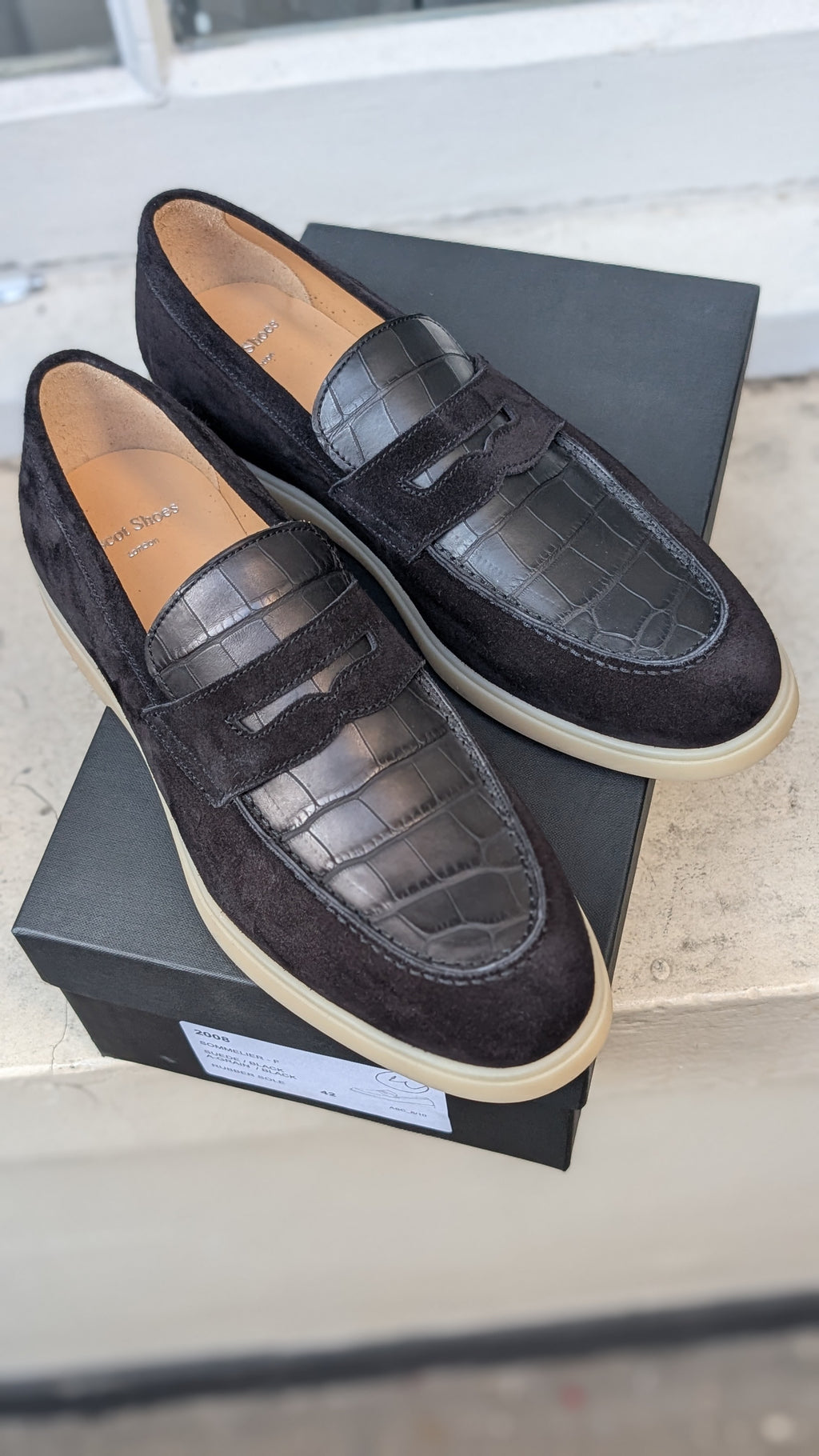 Ascot Sunseeker -Black Crocodile & Suede, UK 8 - Ascot Shoes