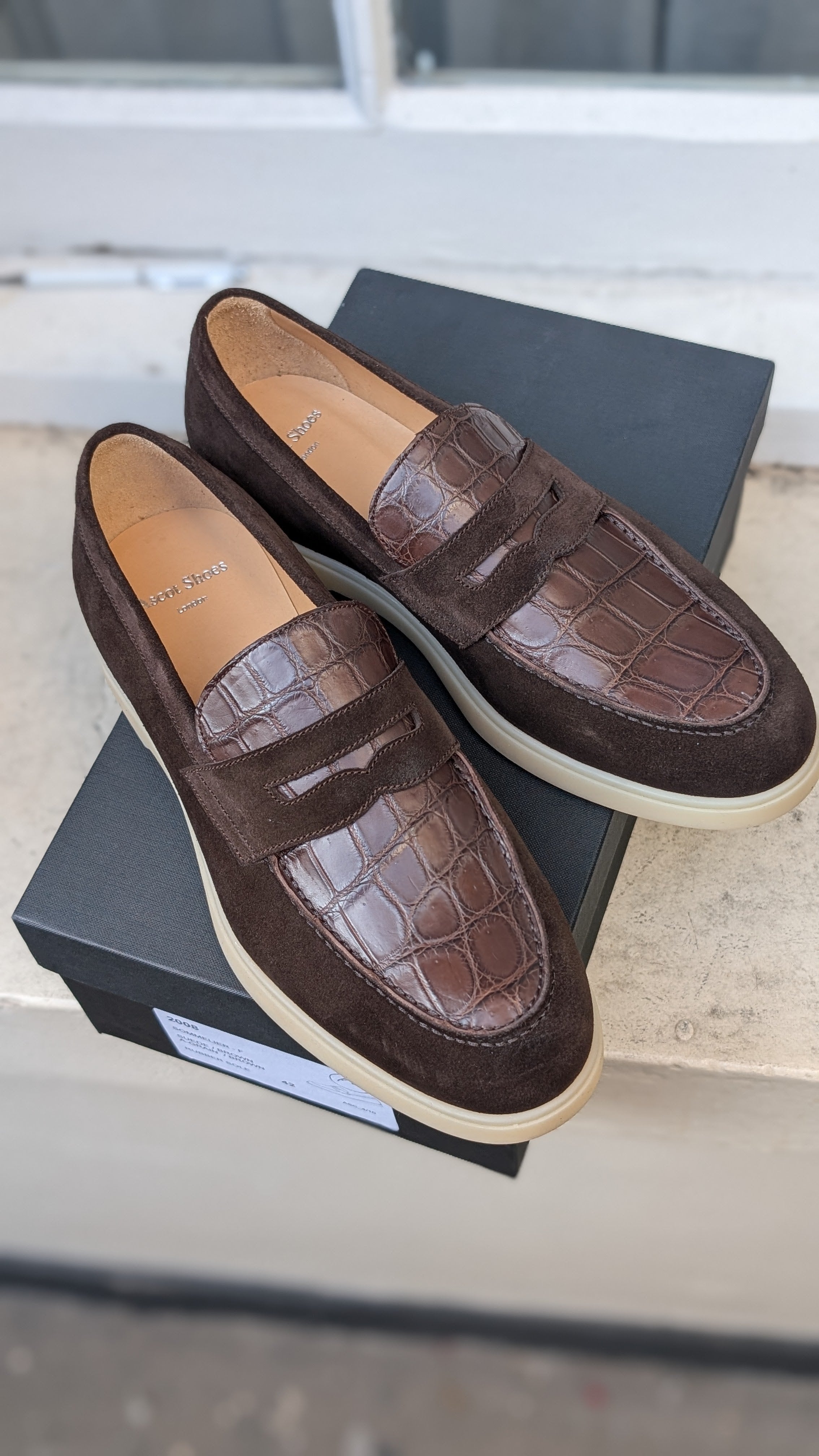 Ascot Sunseeker -Brown Crocodile & Suede, UK 8 - Ascot Shoes