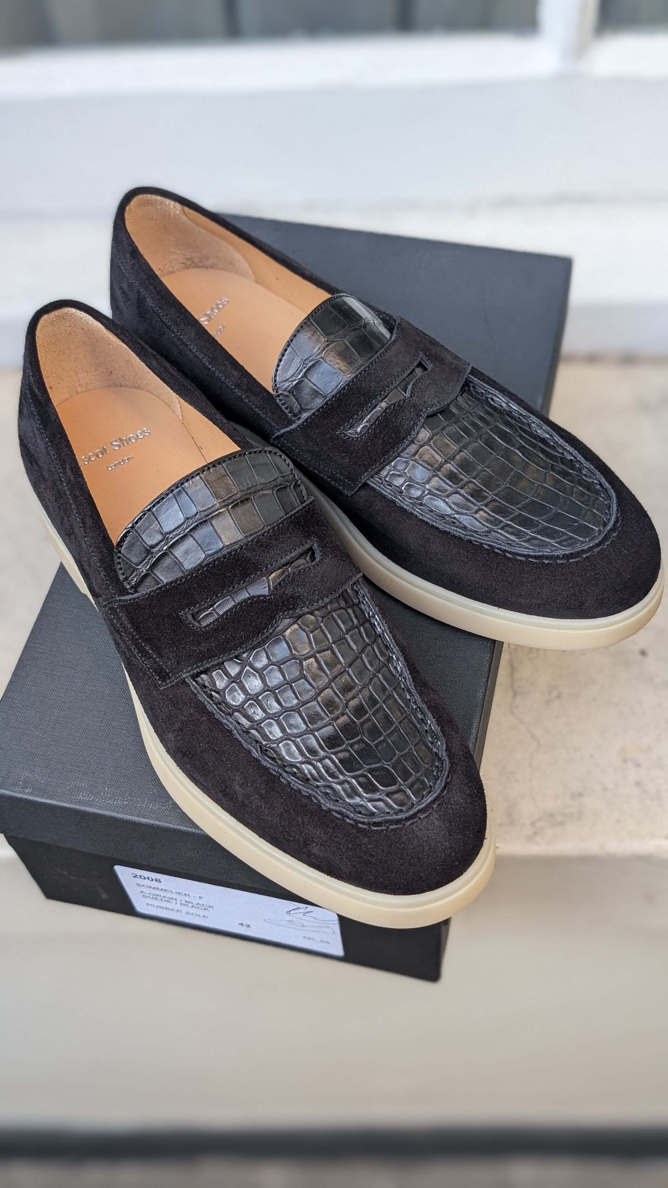 Ascot Sunseeker - Black Crocodile & Suede, UK 8 - Ascot Shoes