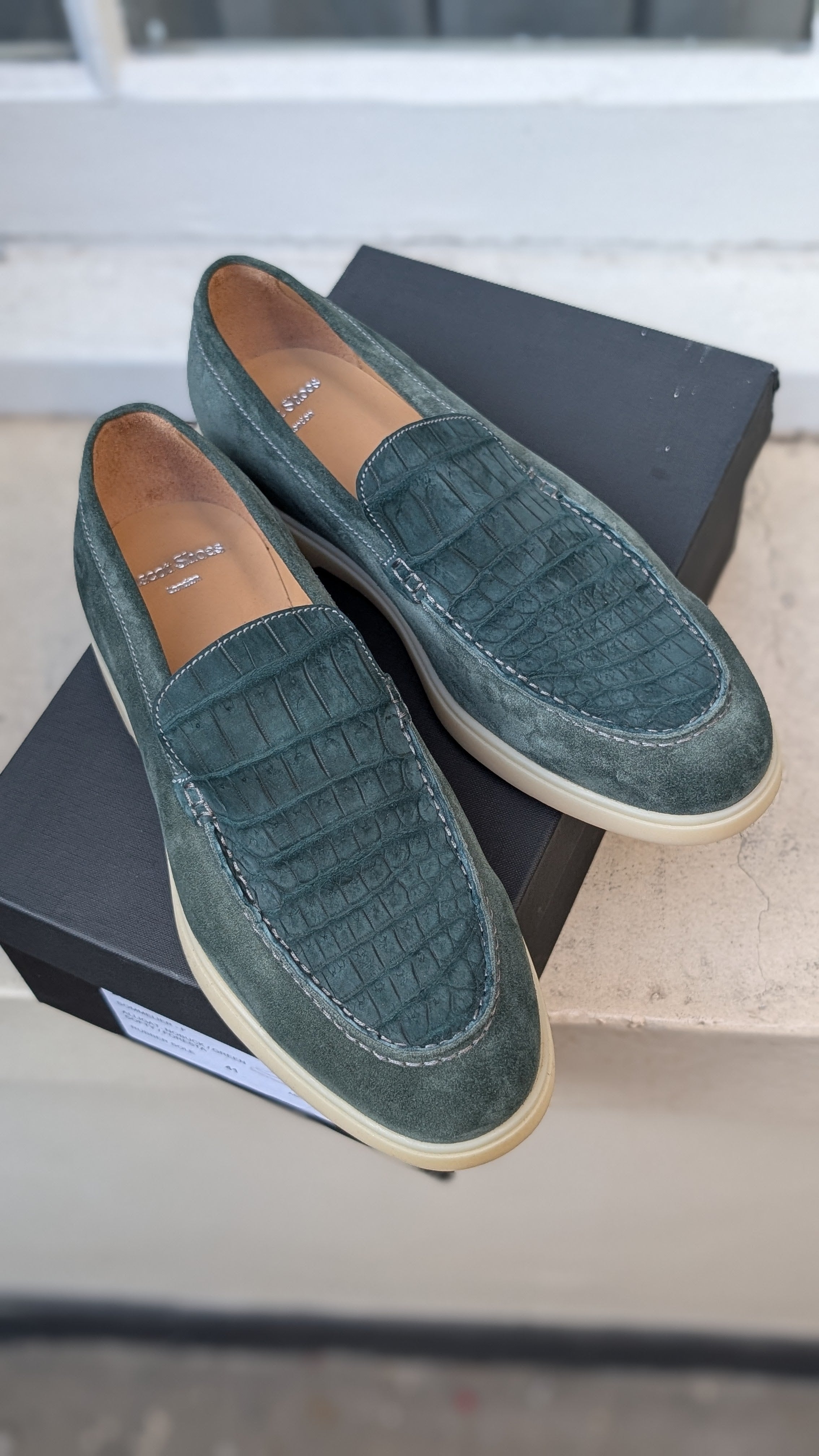 Ascot Sunseeker - Forest Green Nubuck Crocodile & Suede, UK 7 - Ascot Shoes