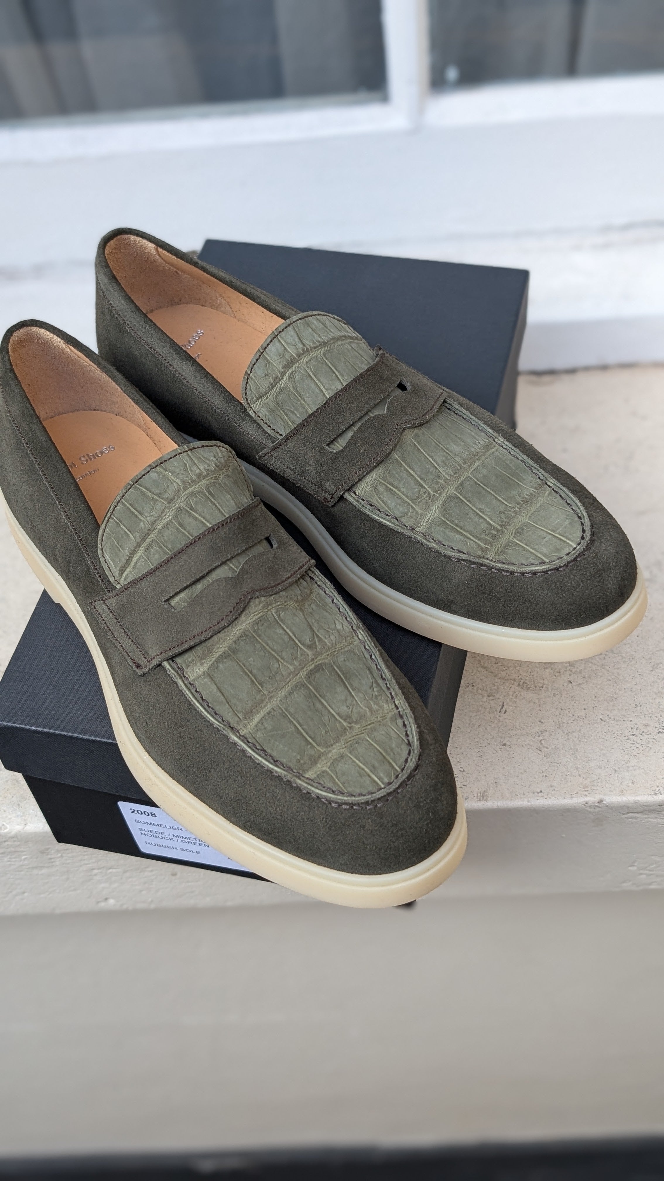 Ascot Sunseeker - Olive Green Nubuck Crocodile & Suede, UK 11 - Ascot Shoes