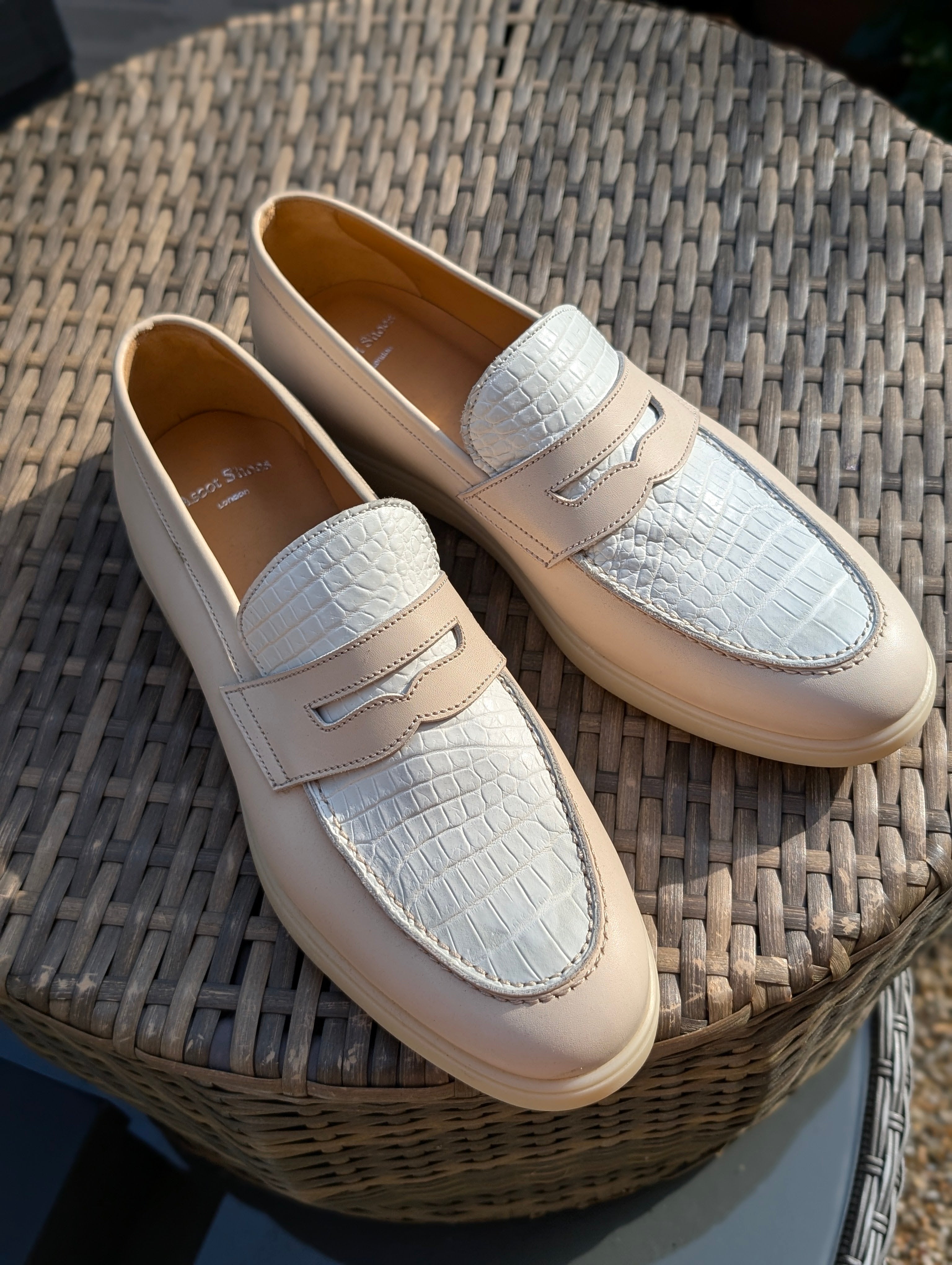 Ascot Sunseeker - White Crocodile & Crust leather, UK 9 - Ascot Shoes