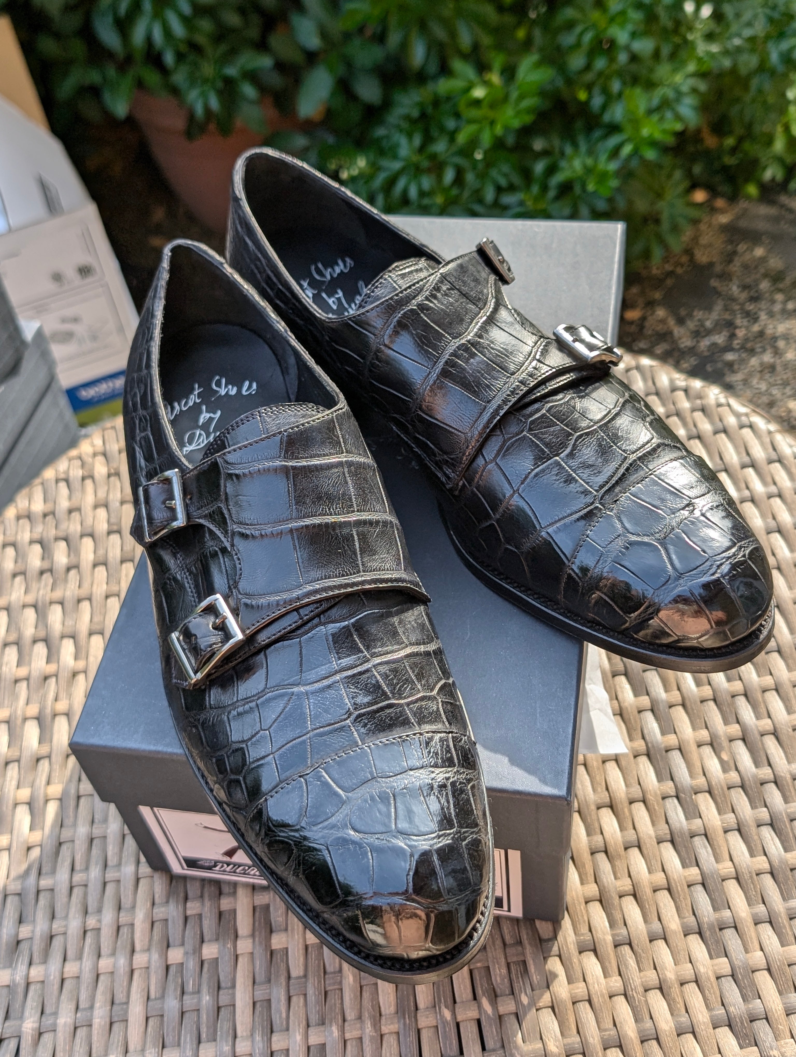 Ascot Double Monk- Black Crocodile, UK 12.5 - Ascot Shoes