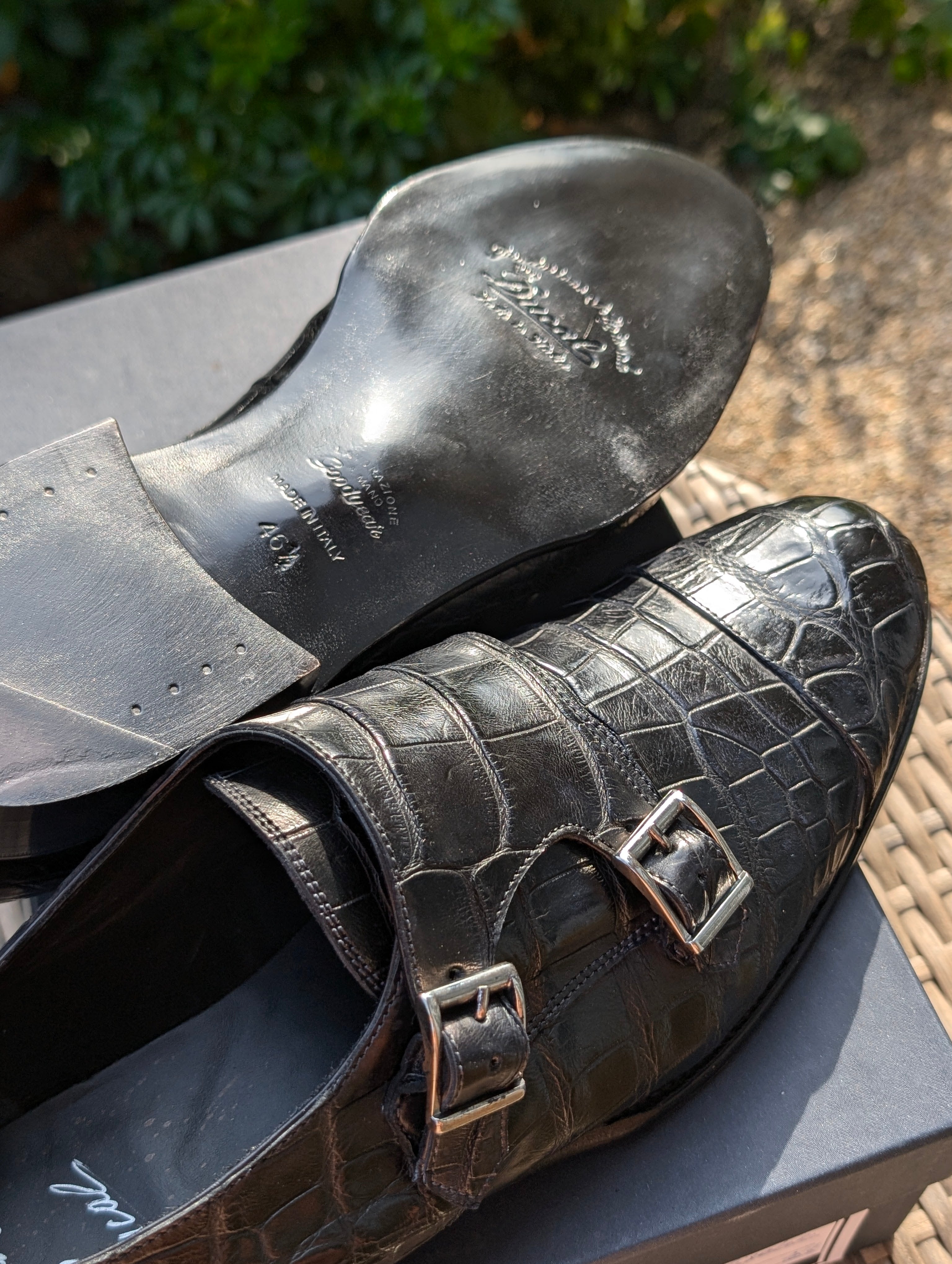 Ascot Double Monk- Black Crocodile, UK 12.5 - Ascot Shoes