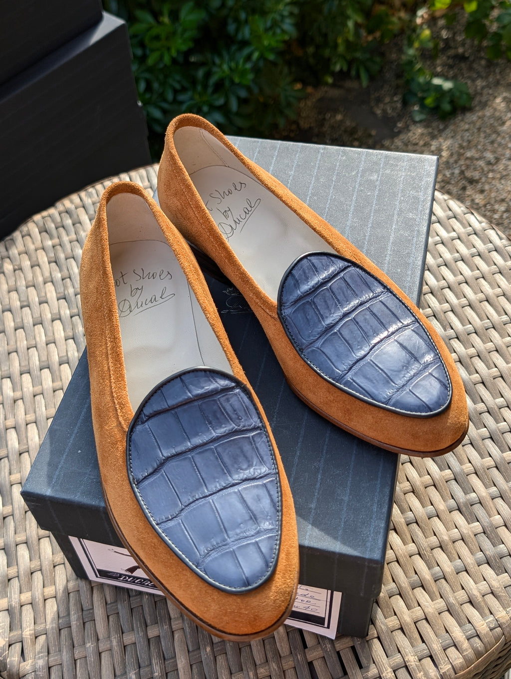 Ascot Belgian Loafer - Blue Crocodile & Tan Suede, UK 6 - Ascot Shoes