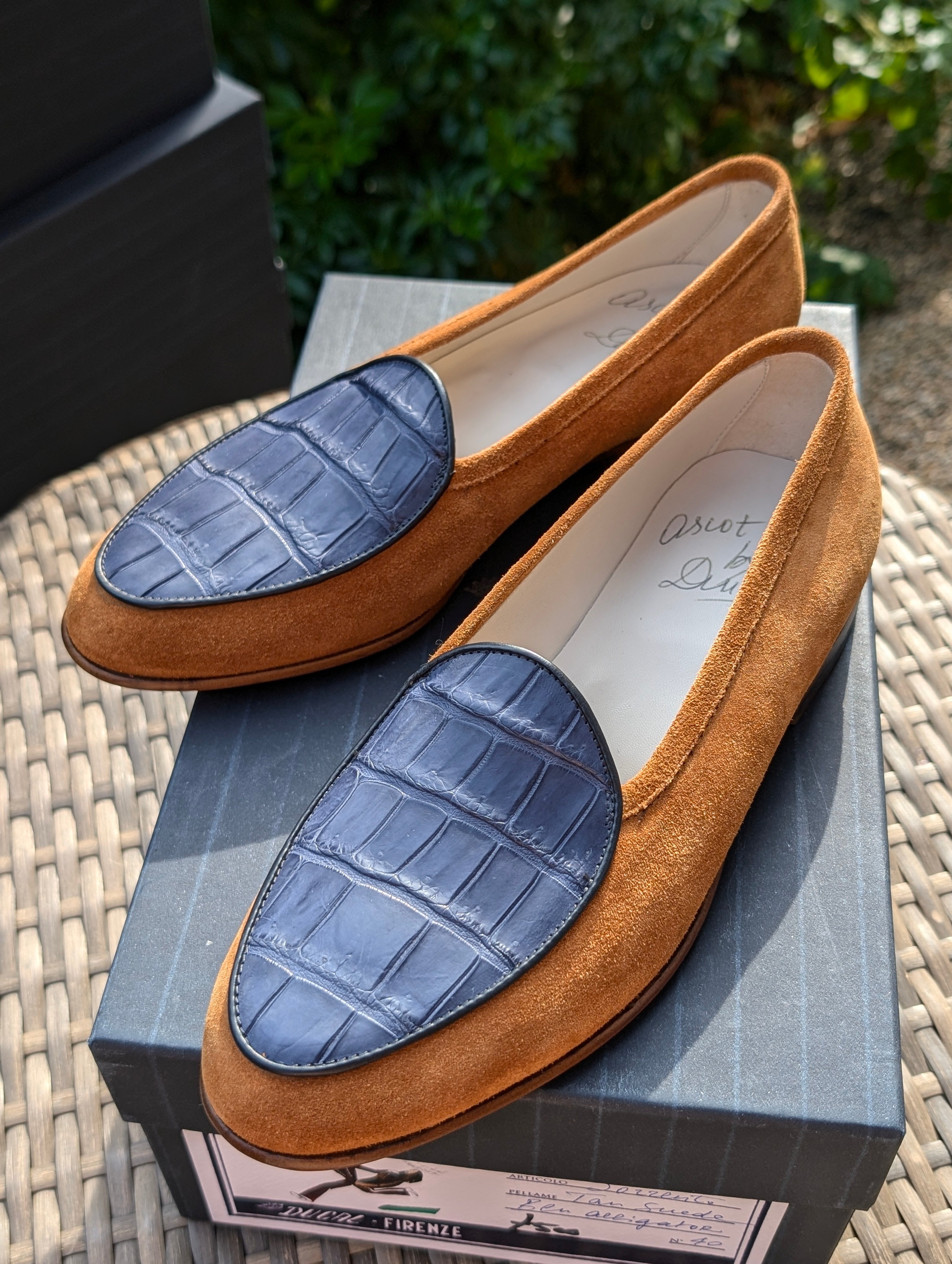 Ascot Belgian Loafer - Blue Crocodile & Tan Suede, UK 6 - Ascot Shoes