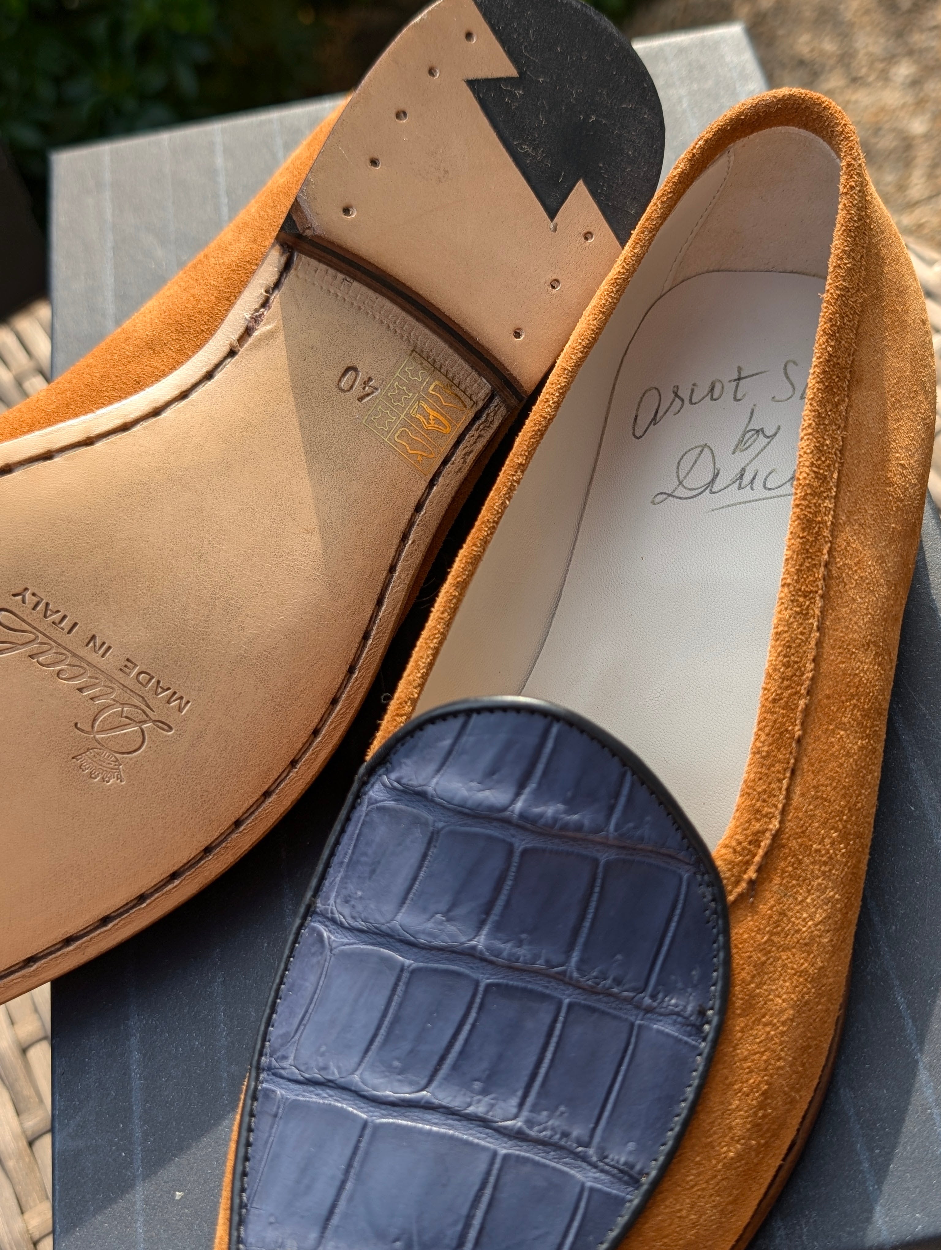 Ascot Belgian Loafer - Blue Crocodile & Tan Suede, UK 6 - Ascot Shoes