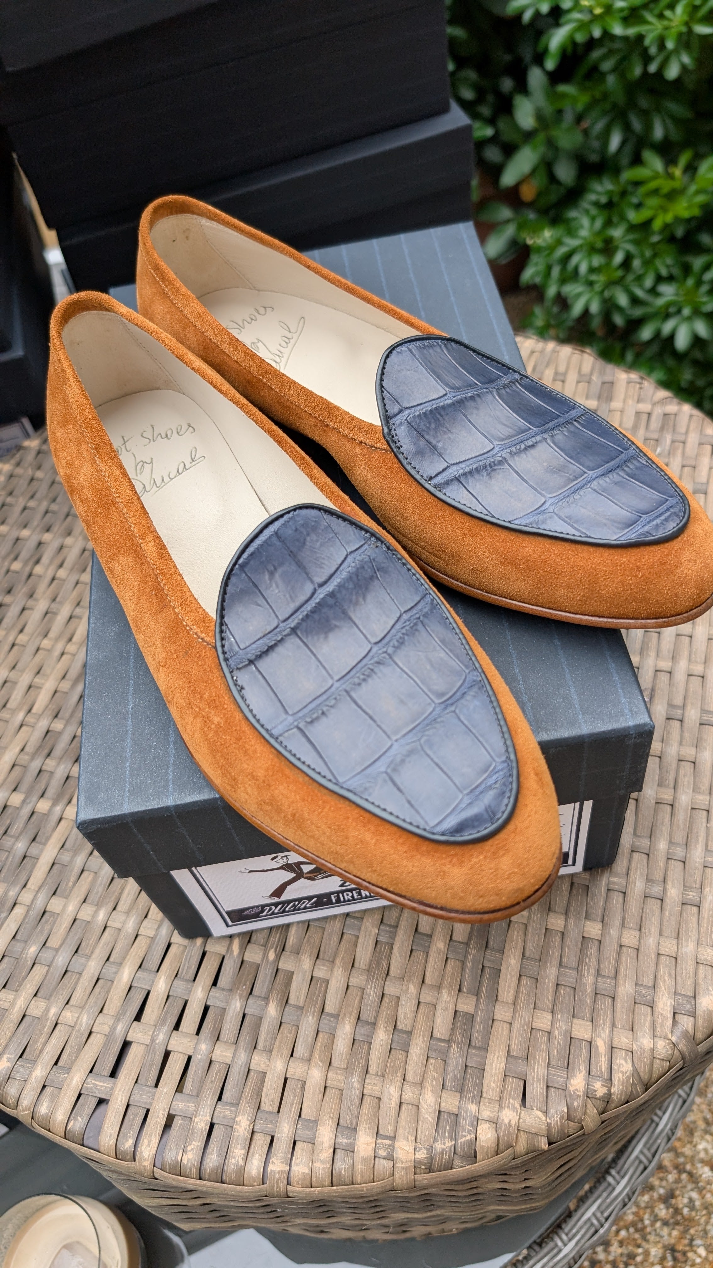Ascot Belgian Loafer - Blue Crocodile & Tan Suede, UK 8 - Ascot Shoes