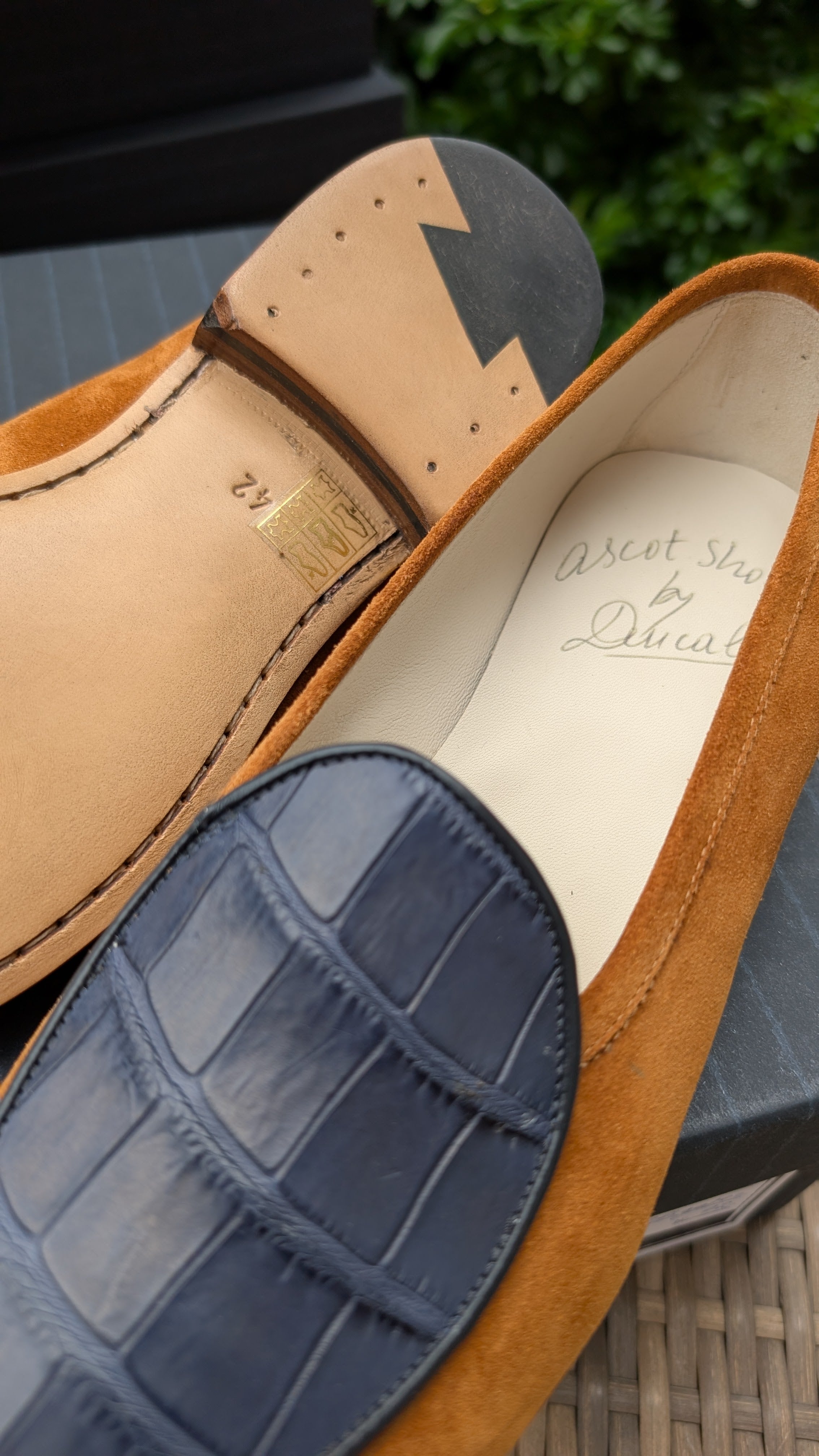Ascot Belgian Loafer - Blue Crocodile & Tan Suede, UK 8 - Ascot Shoes