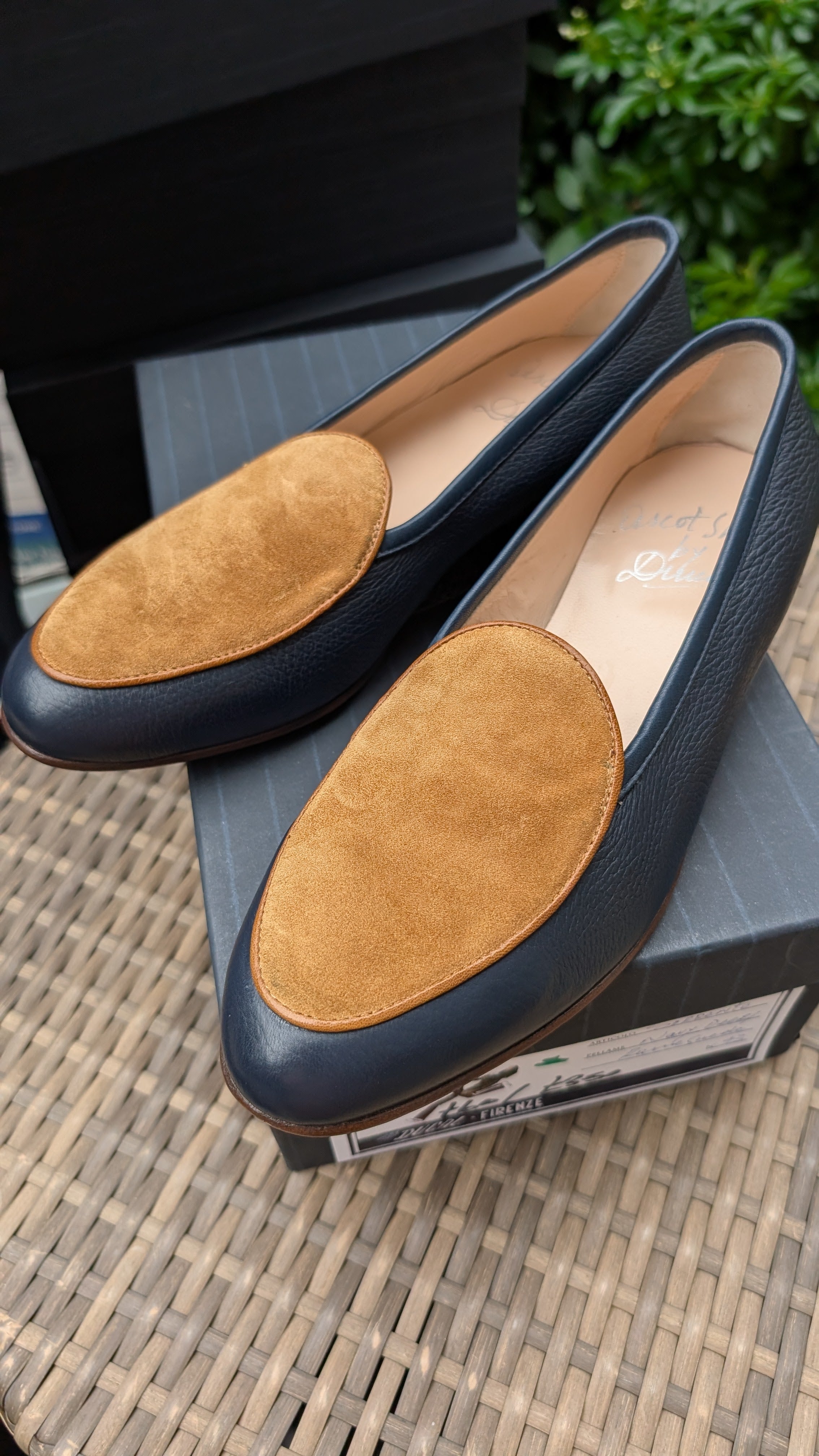 Ascot Belgian Loafer - Tan Suede & Navy Deer, UK 9 - Ascot Shoes
