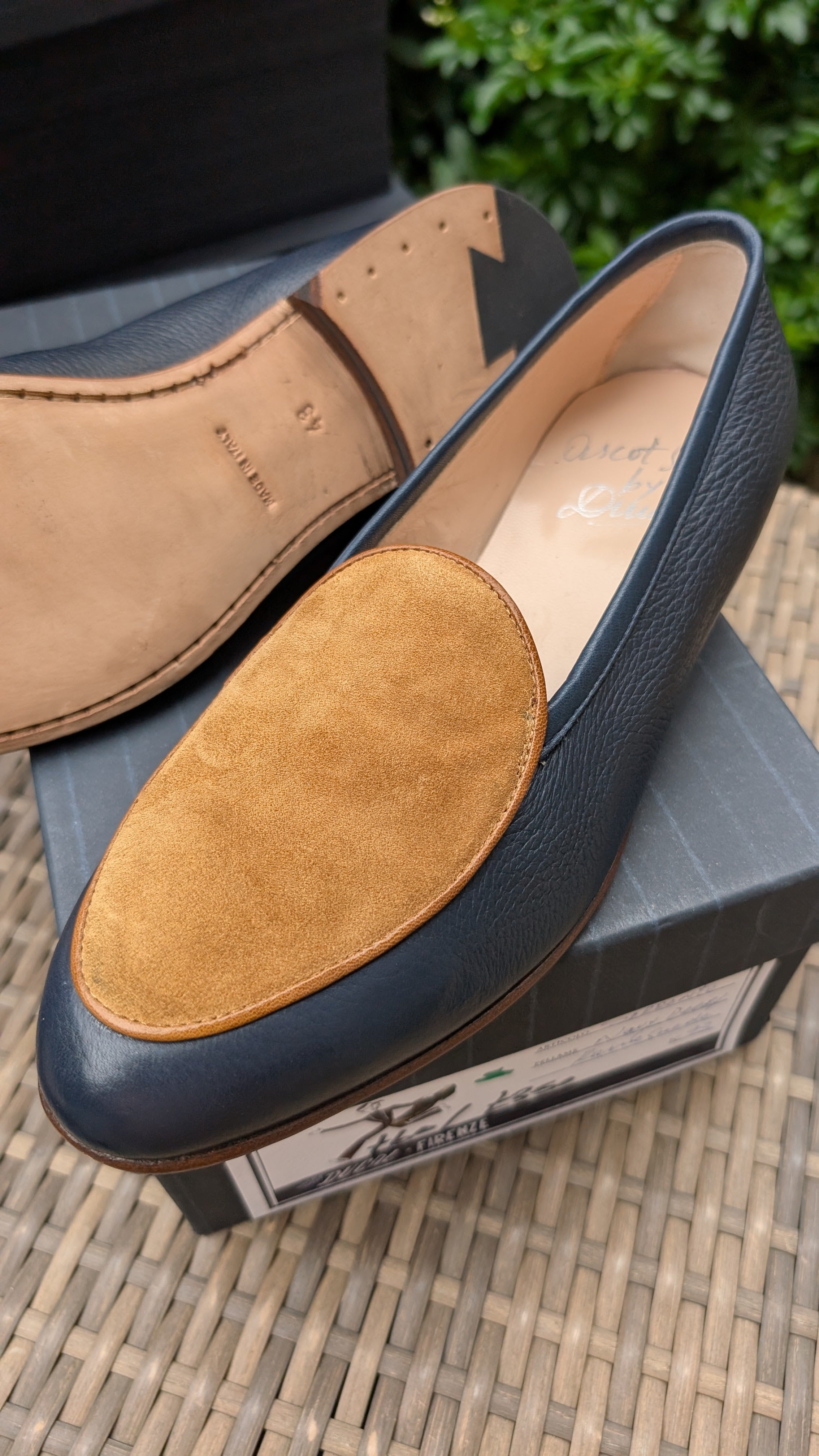 Ascot Belgian Loafer - Tan Suede & Navy Deer, UK 9 - Ascot Shoes