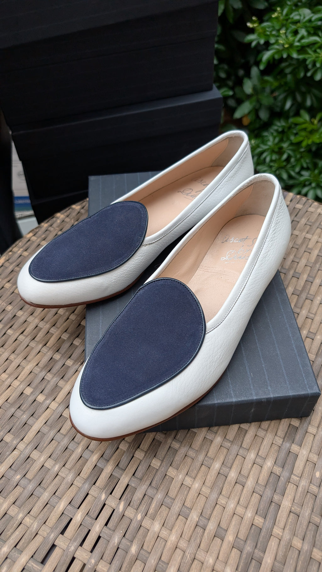 Ascot Belgian Loafer - White Deer & Navy Suede, UK 9.5 - Ascot Shoes
