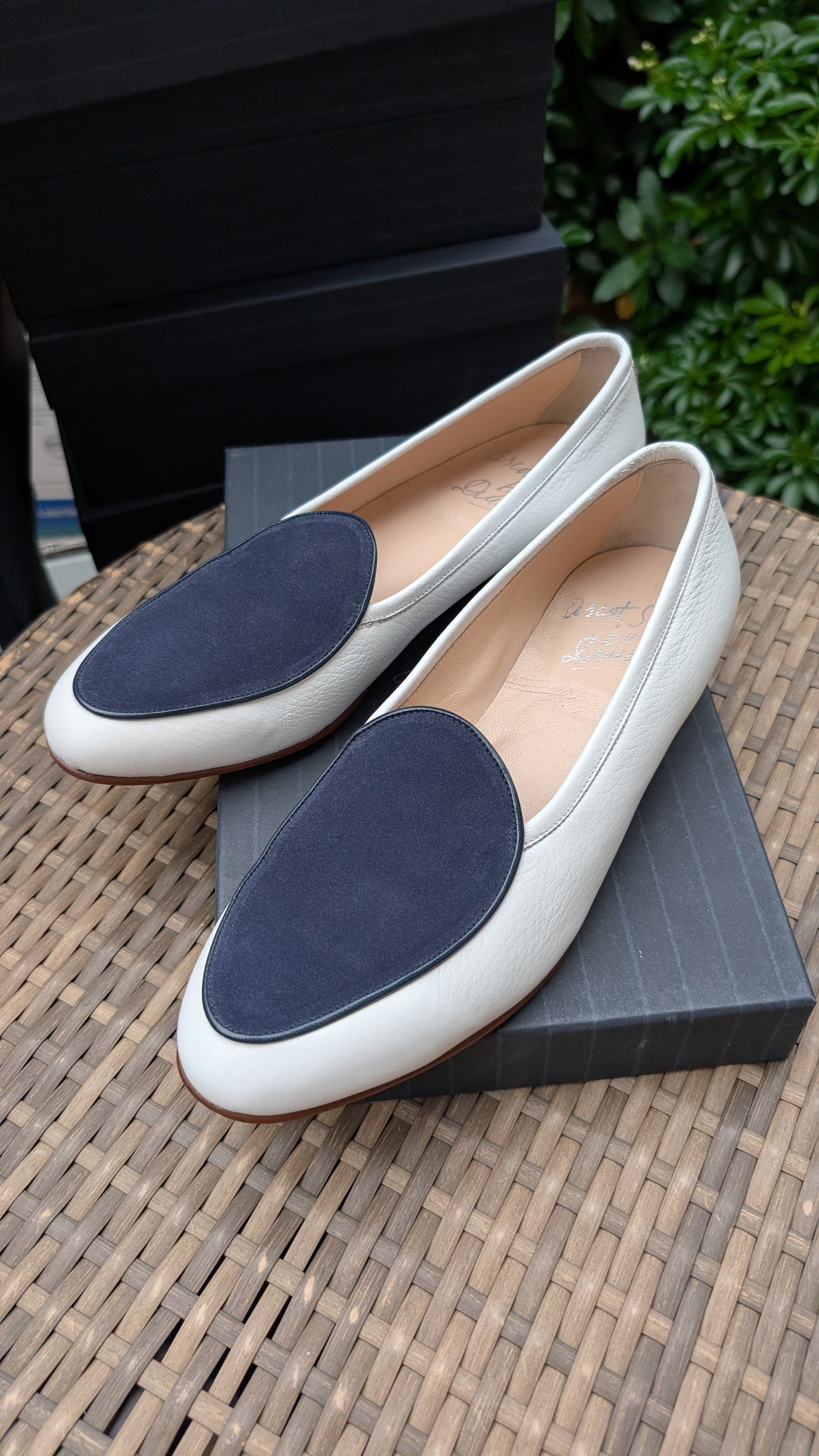 Ascot Belgian Loafer - White Deer & Navy Suede, UK 9.5 - Ascot Shoes