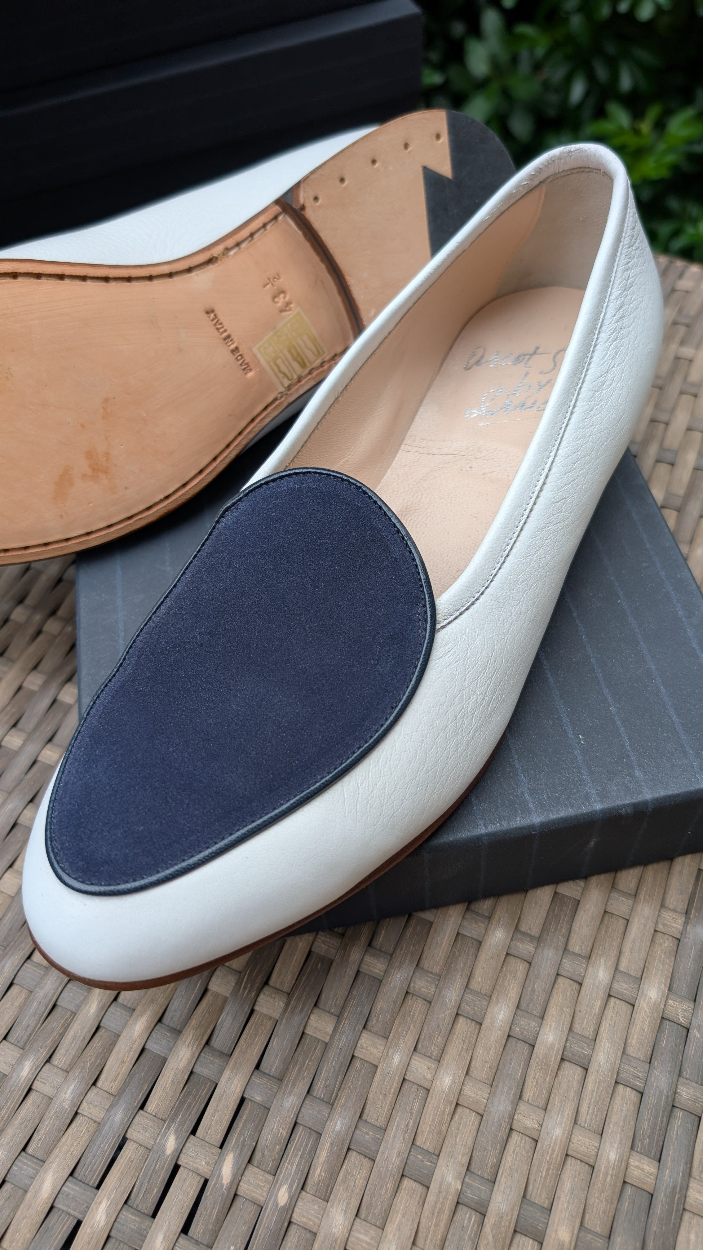 Ascot Belgian Loafer - White Deer & Navy Suede, UK 9.5 - Ascot Shoes