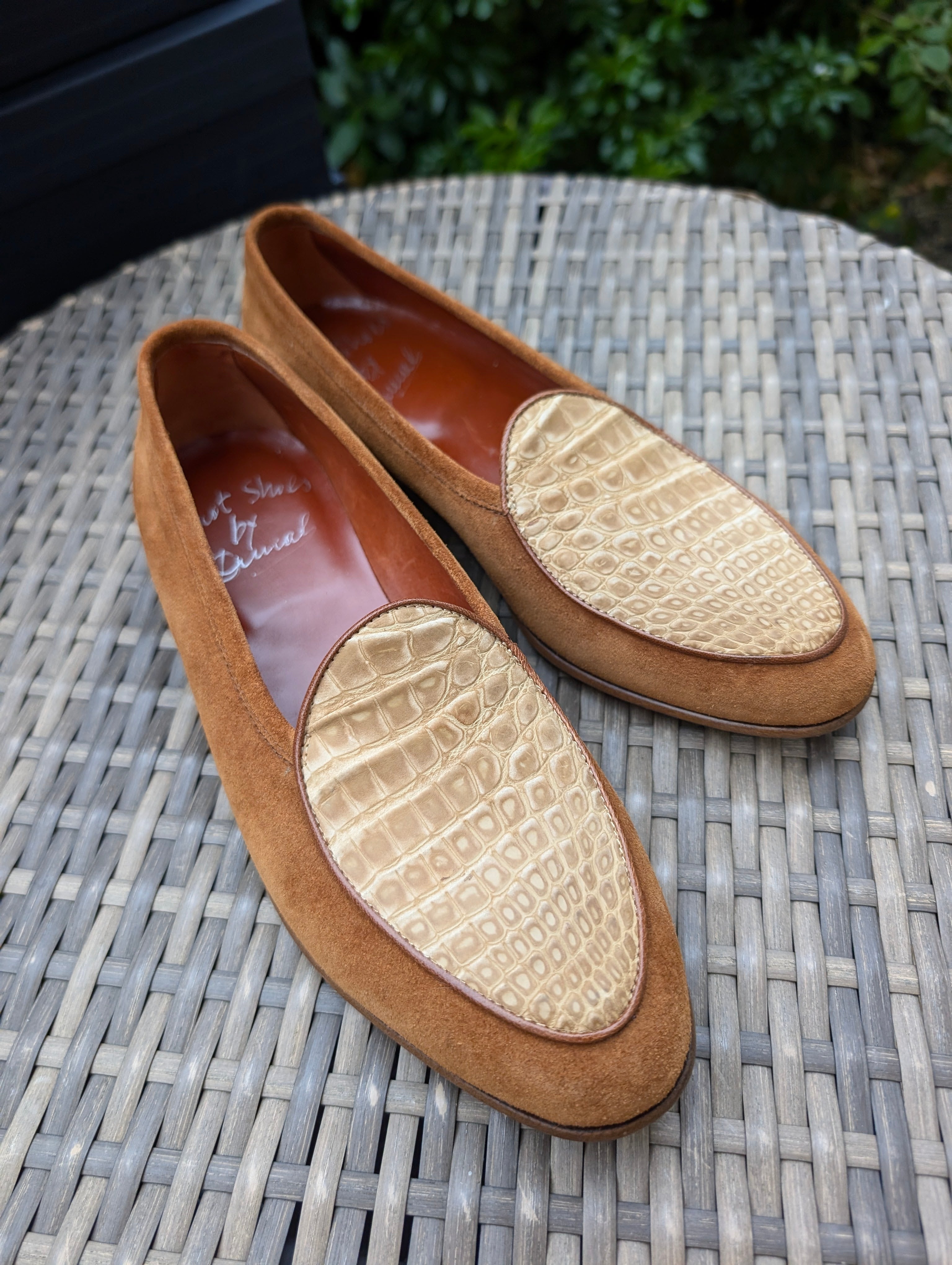 Ascot Belgian Loafer - Gold Crocodile & Tan Suede, UK 7 - Ascot Shoes