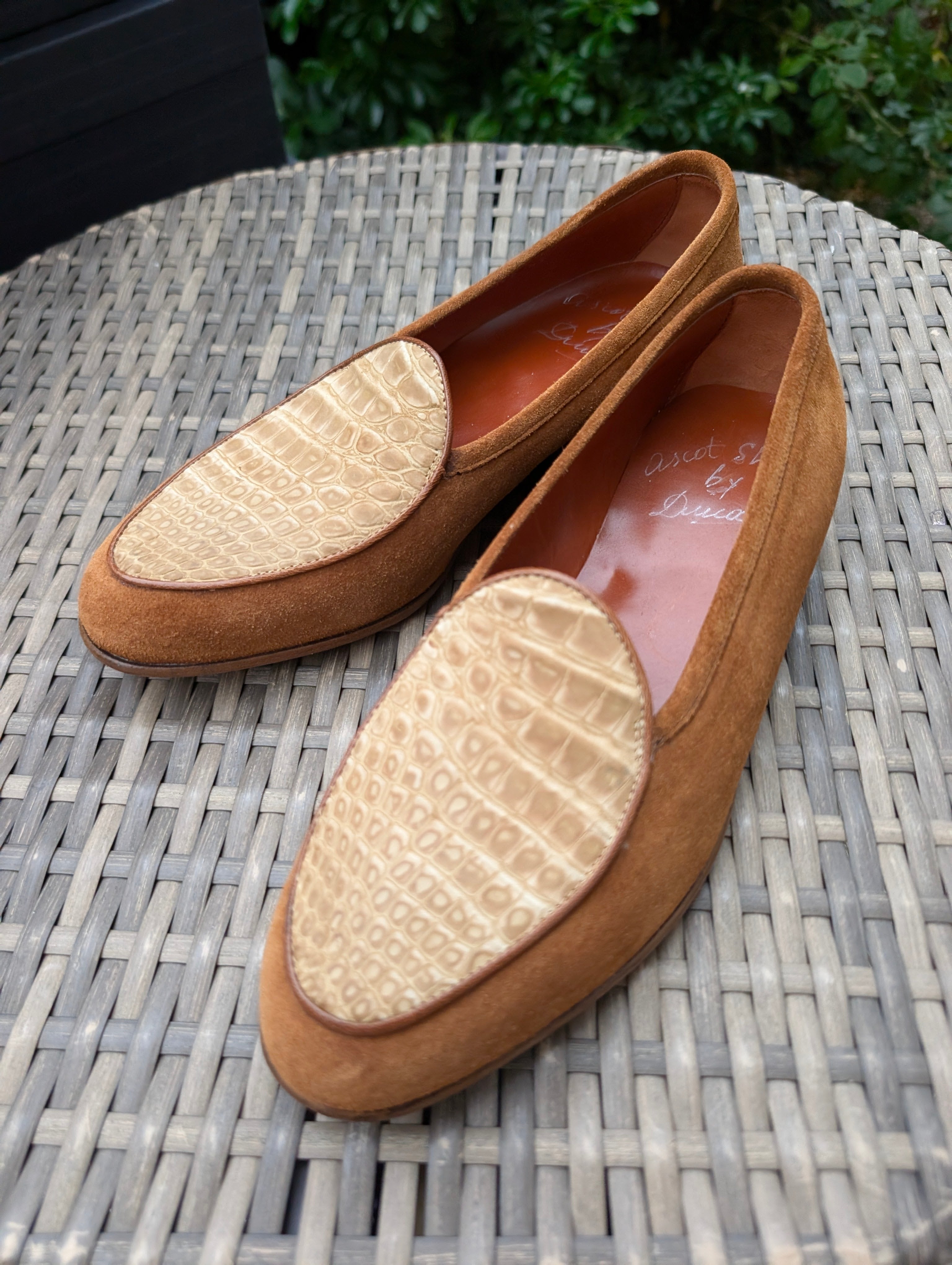 Ascot Belgian Loafer - Gold Crocodile & Tan Suede, UK 7 - Ascot Shoes