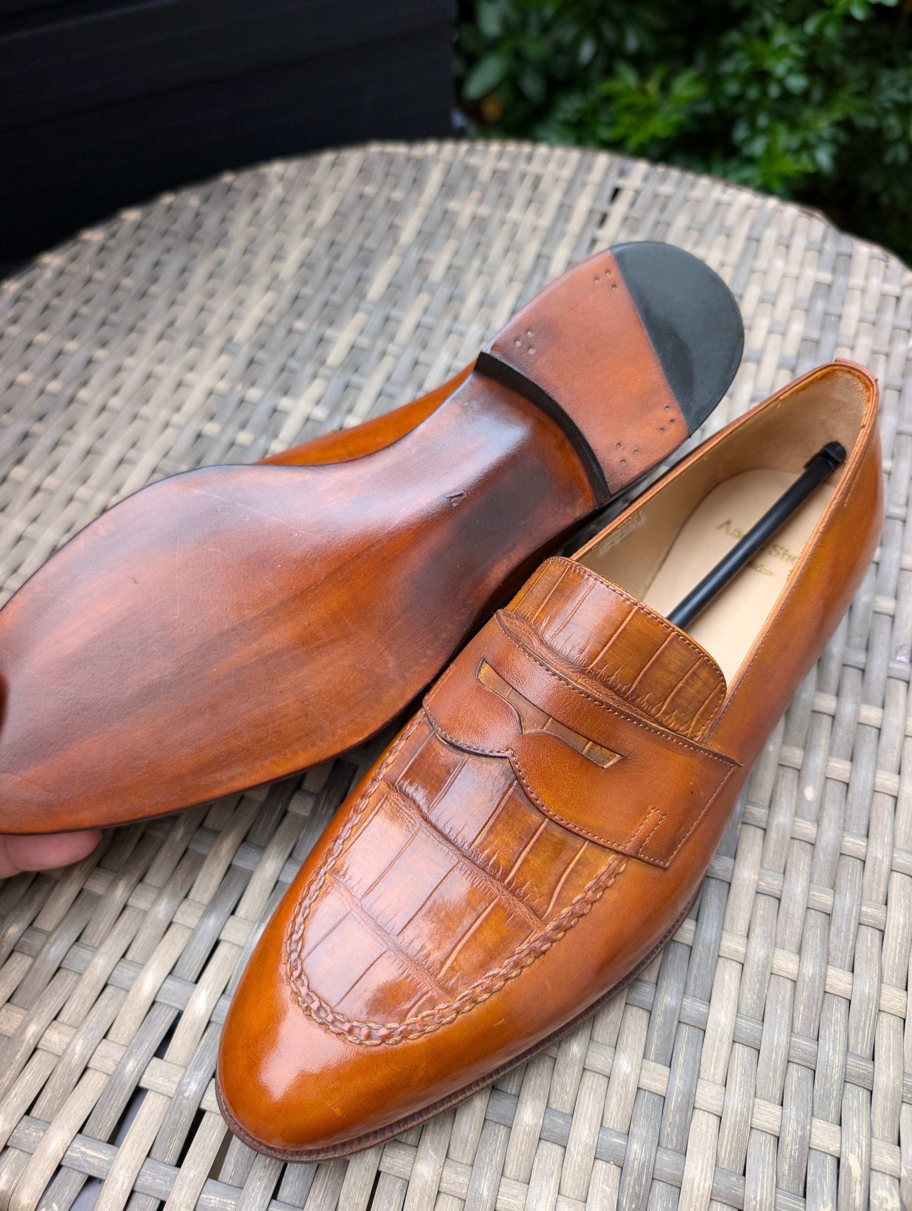 Ascot Sinatra - Tan Crocodile & Leather, UK 7 - Ascot Shoes