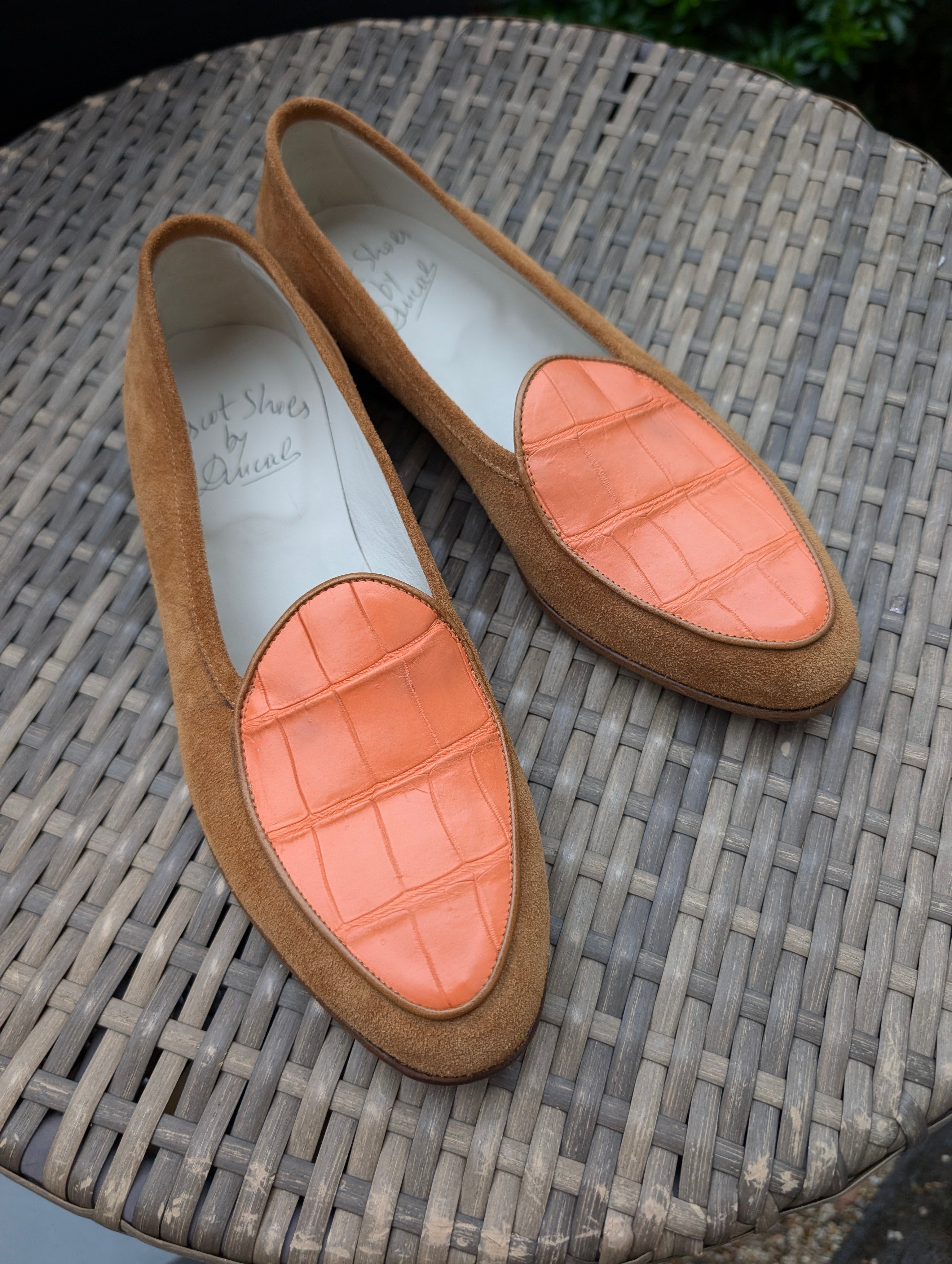 Ascot Belgian Loafer - Orange Crocodile & Tan Suede, UK 7 - Ascot Shoes
