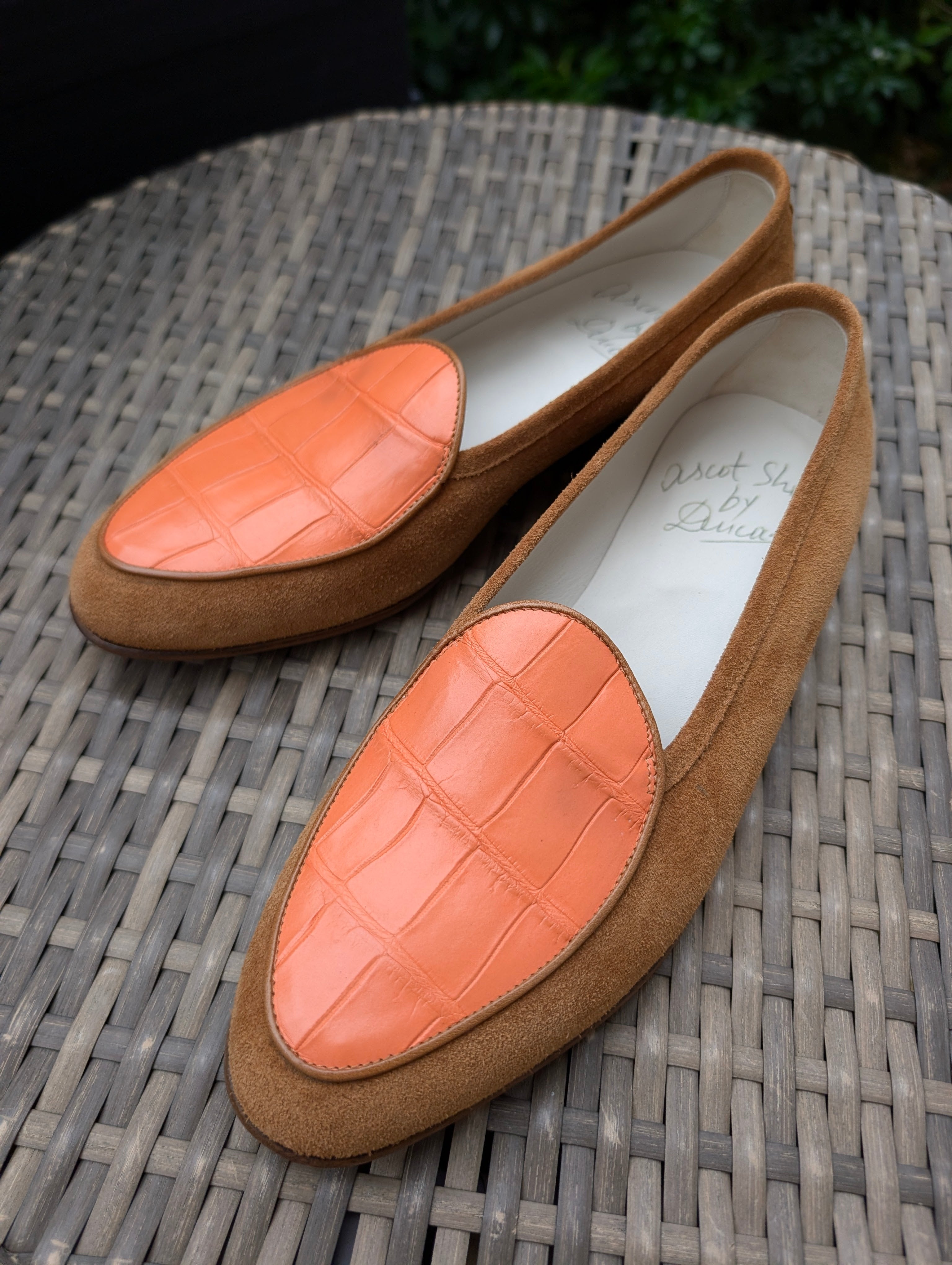Ascot Belgian Loafer - Orange Crocodile & Tan Suede, UK 7 - Ascot Shoes
