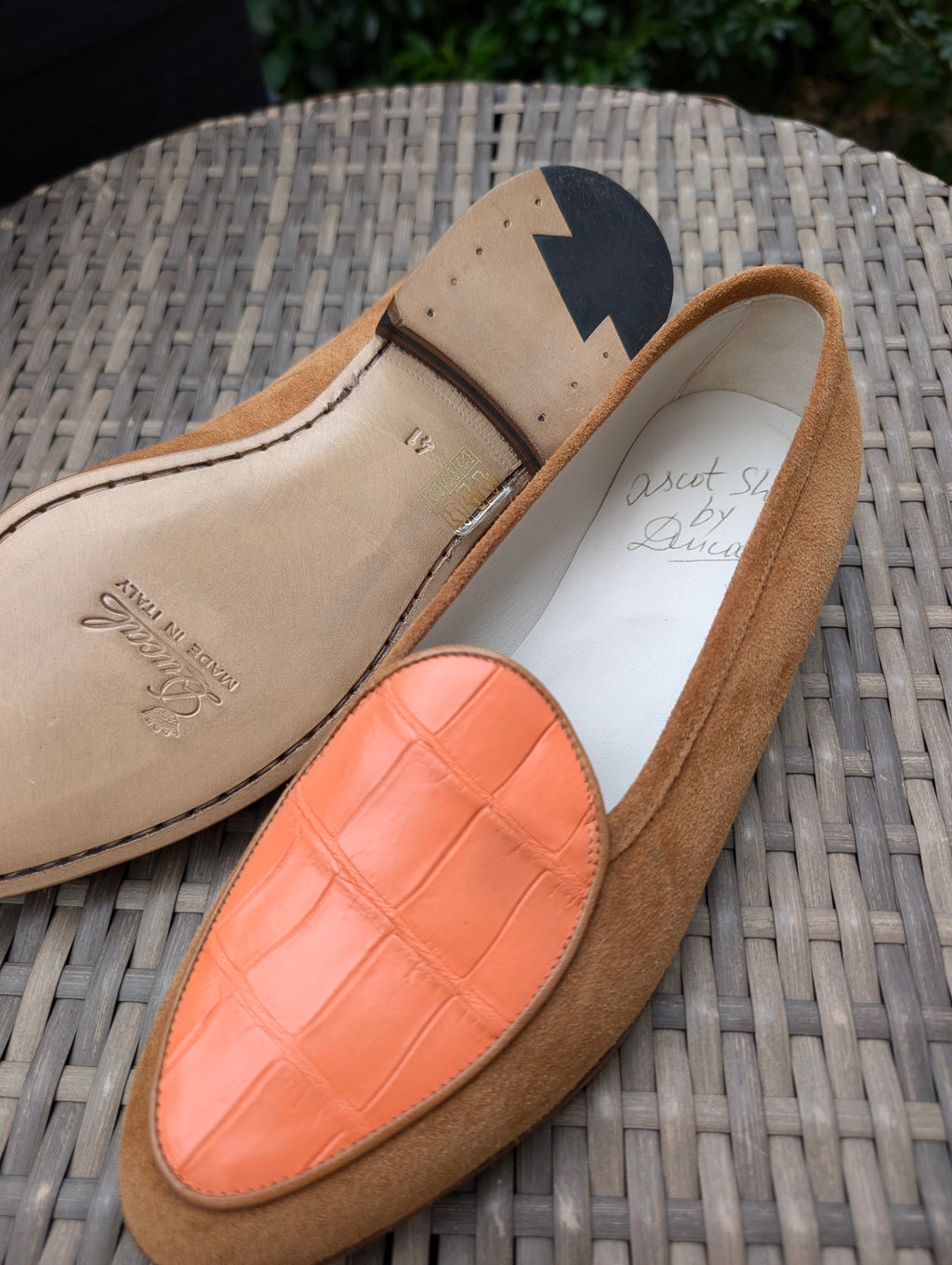 Ascot Belgian Loafer - Orange Crocodile & Tan Suede, UK 7 - Ascot Shoes