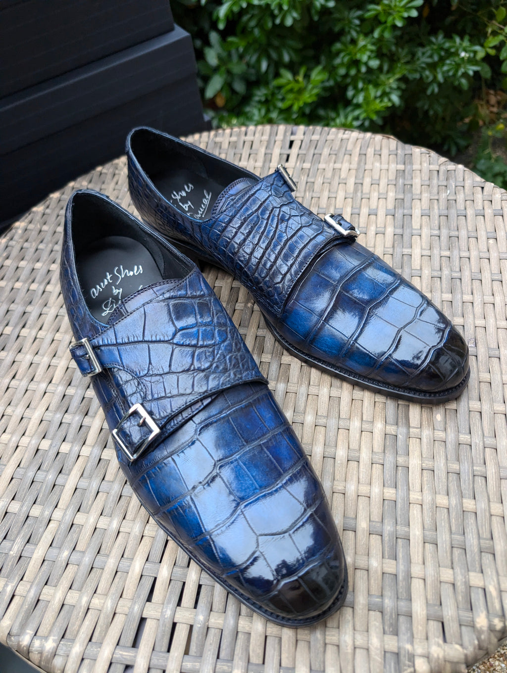Ascot Double Monk - Navy Crocodile - Ascot Shoes