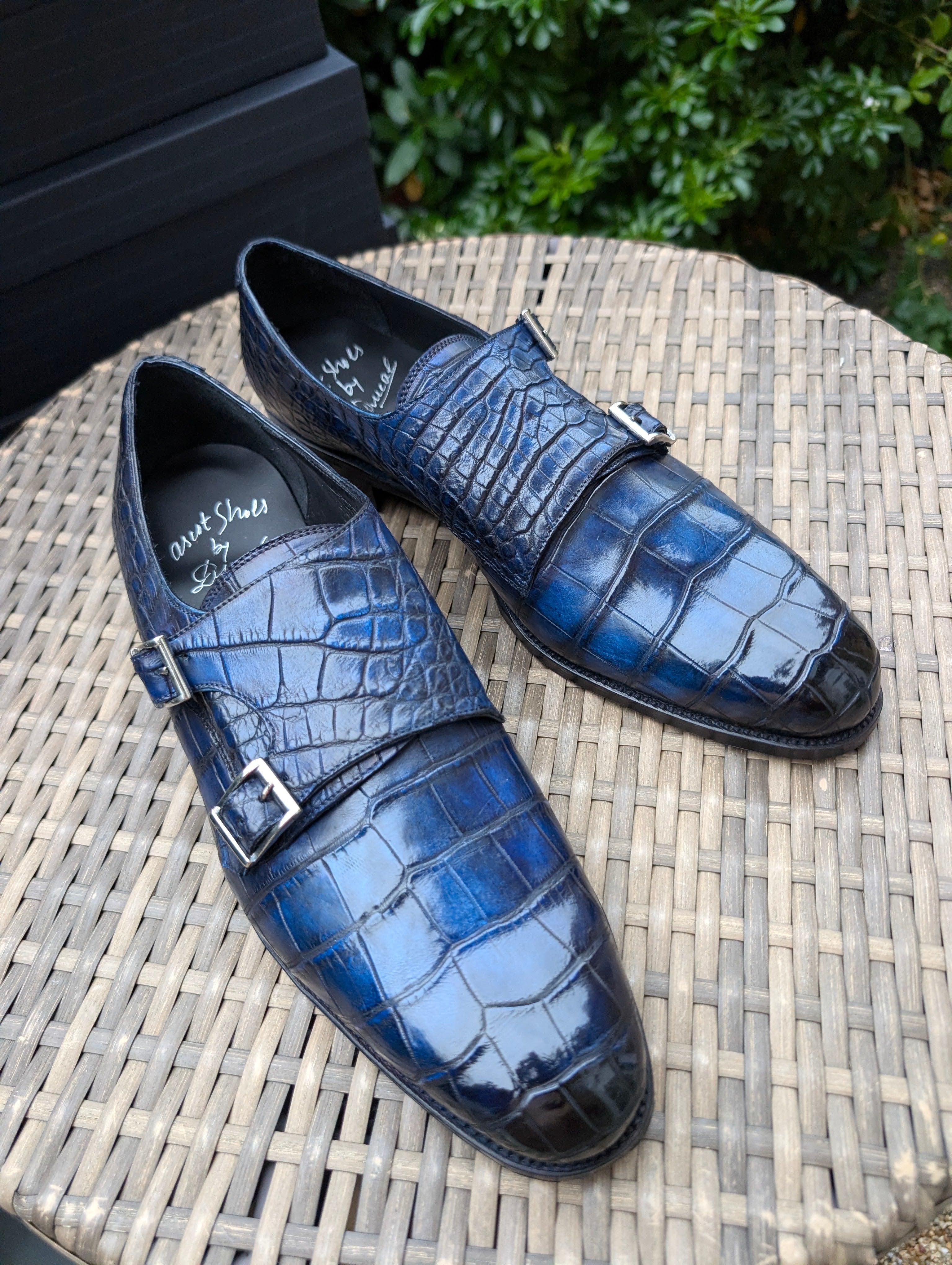 Ascot Double Monk - Navy Crocodile - Ascot Shoes
