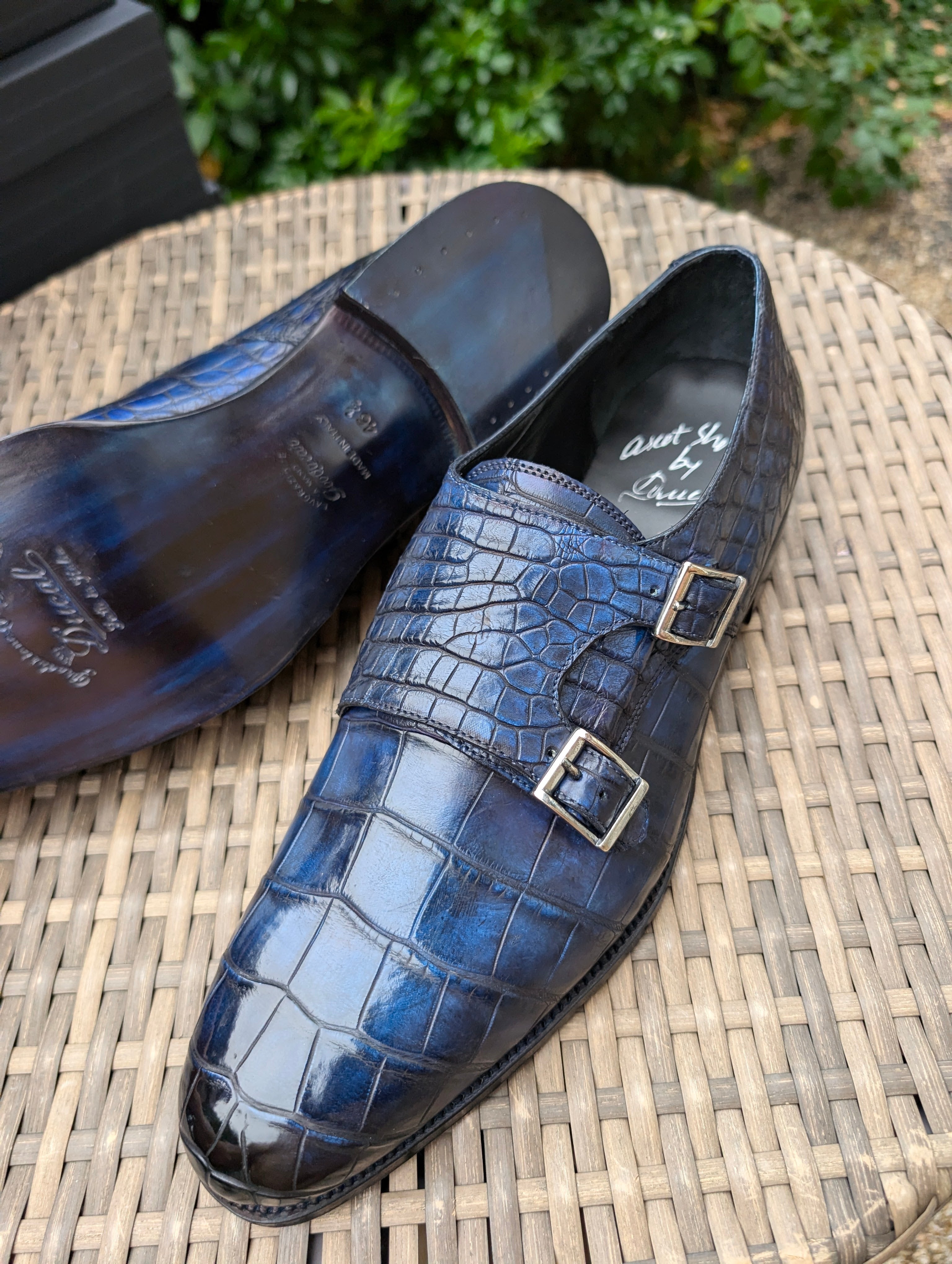 Ascot Double Monk - Navy Crocodile - Ascot Shoes