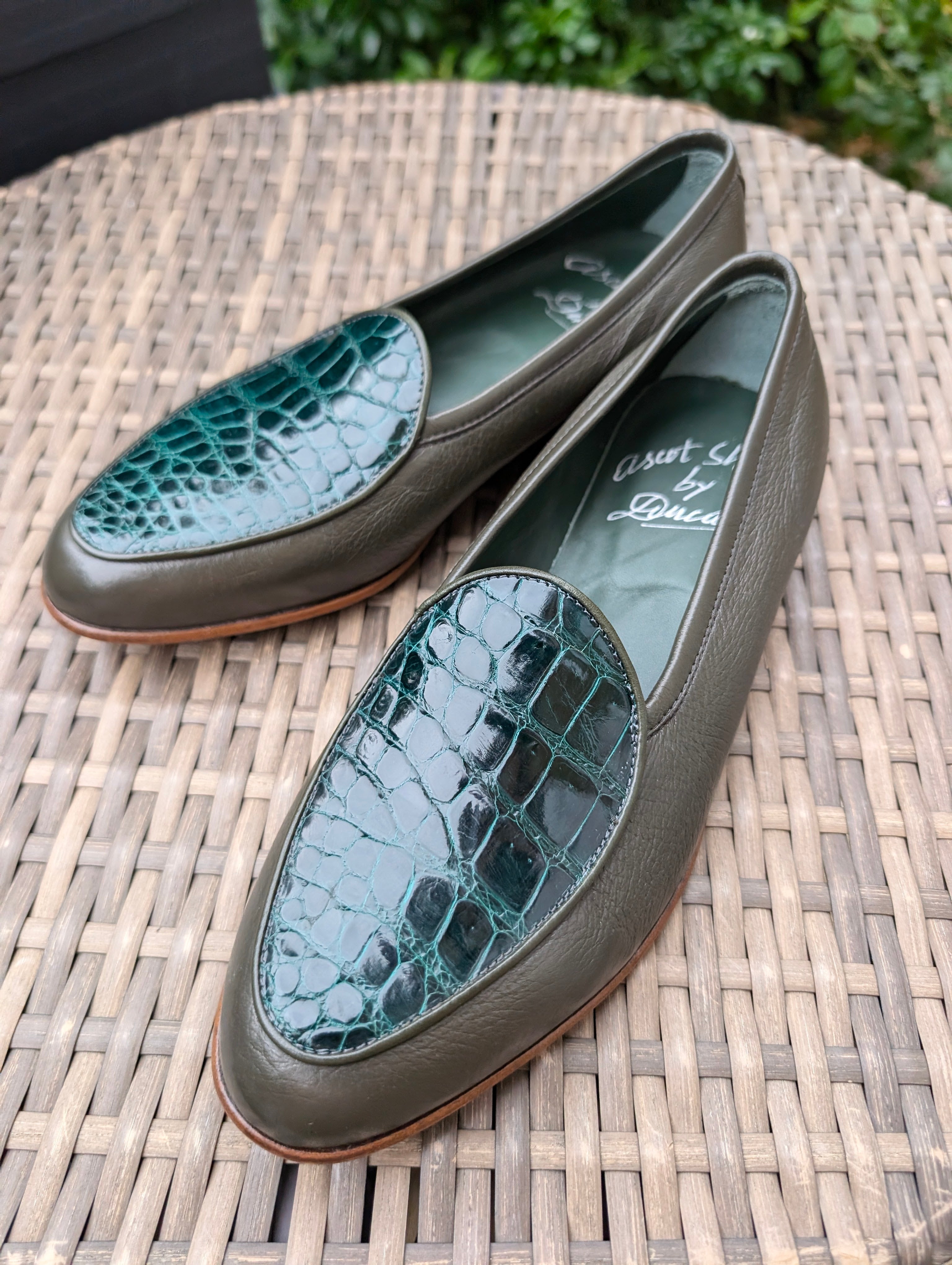 Ascot Belgian Loafer -Green Crocodile & Olive Deer, UK 6 - Ascot Shoes