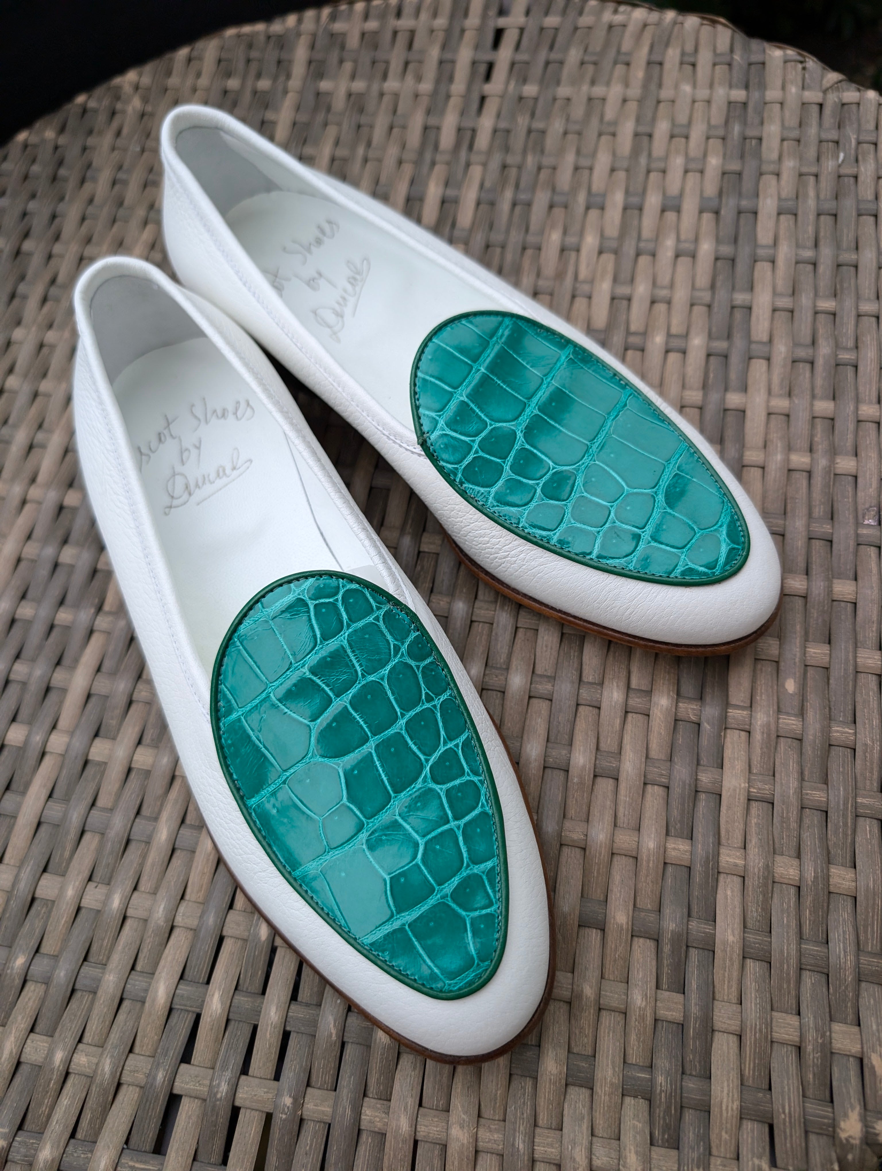 Ascot Belgian Loafer - Green Crocodile & White Deer, UK 6 - Ascot Shoes