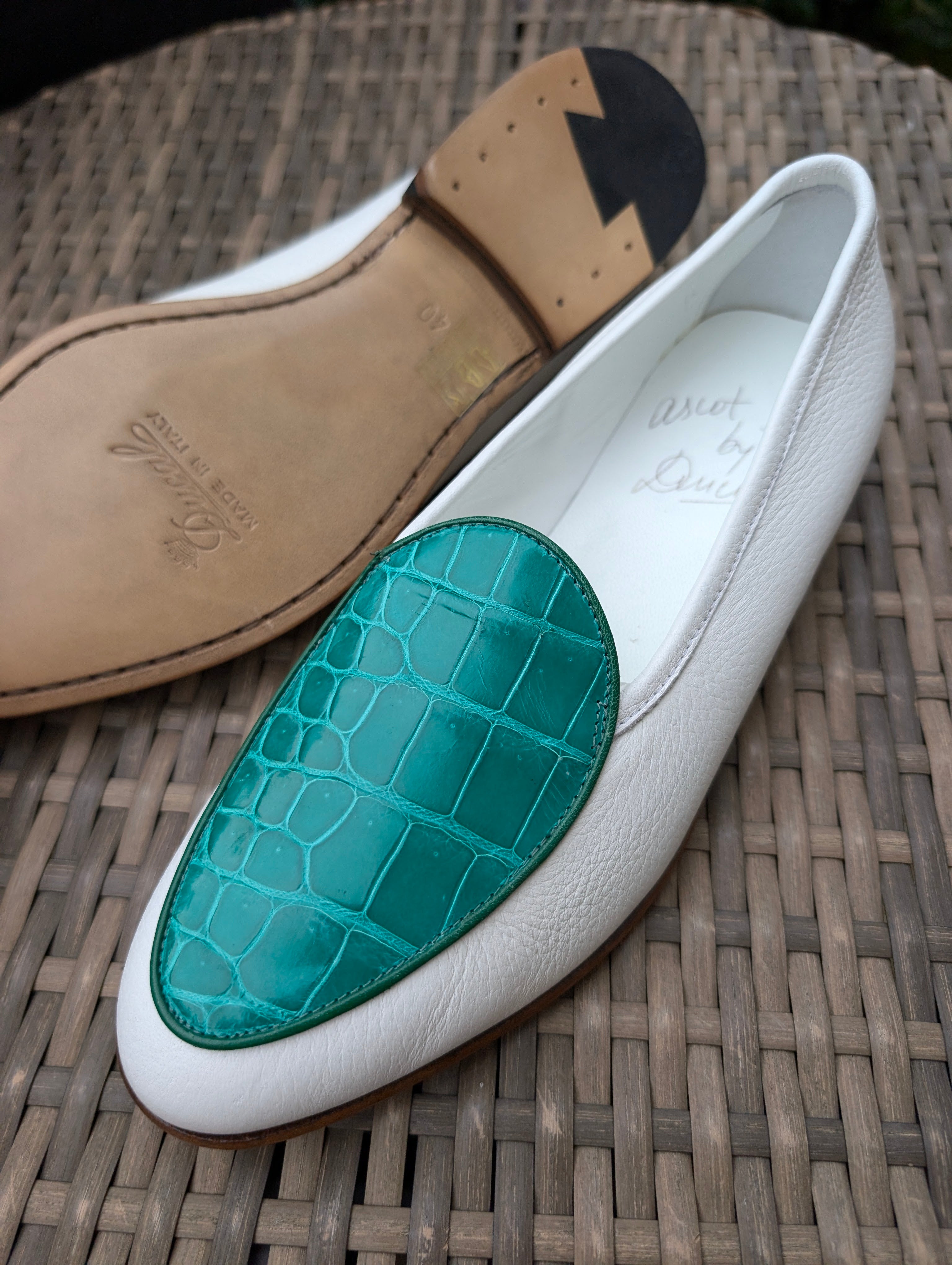 Ascot Belgian Loafer - Green Crocodile & White Deer, UK 6 - Ascot Shoes