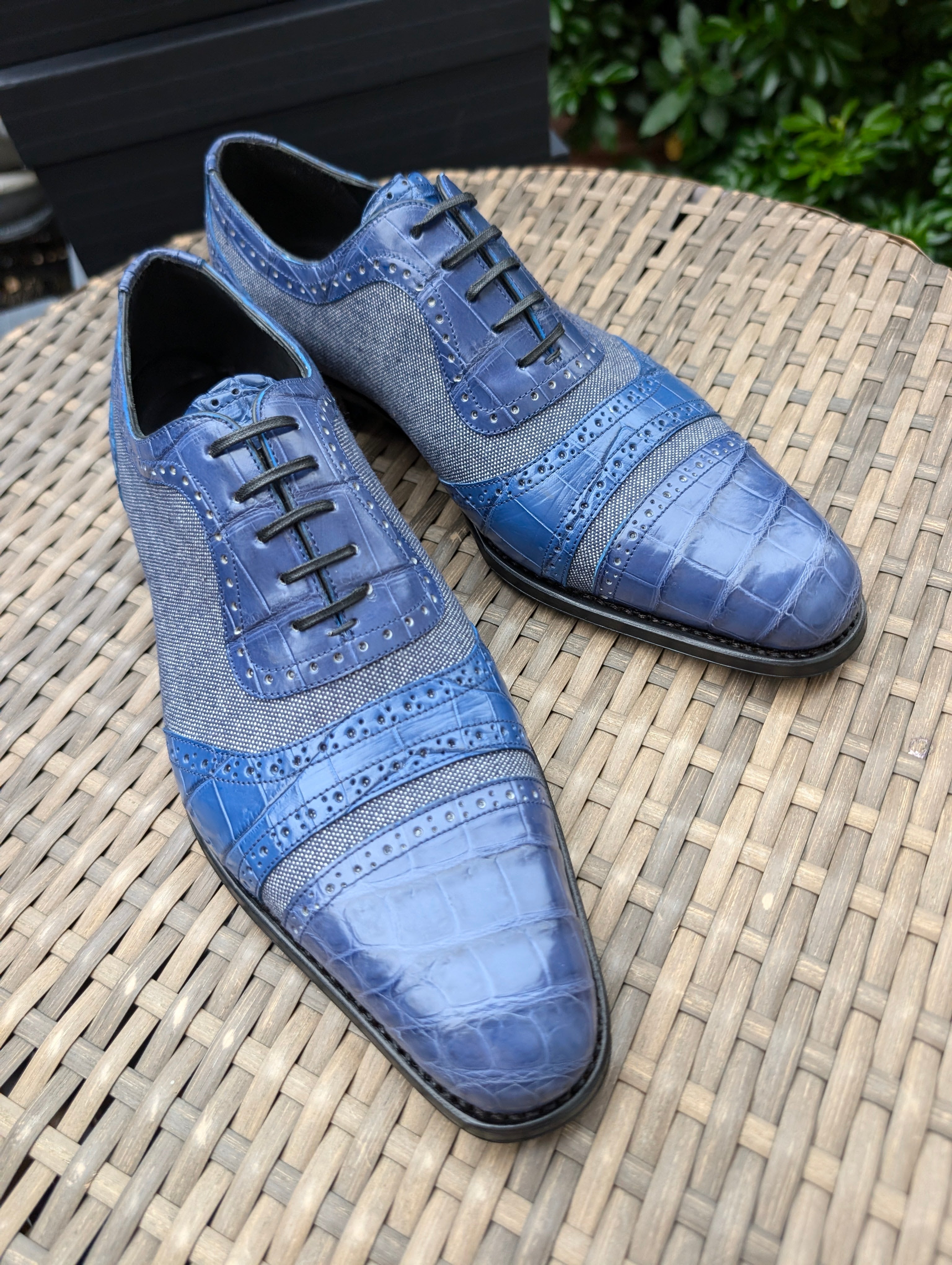 Ascot Como - Blue Croc & Denim Canvas - Ascot Shoes