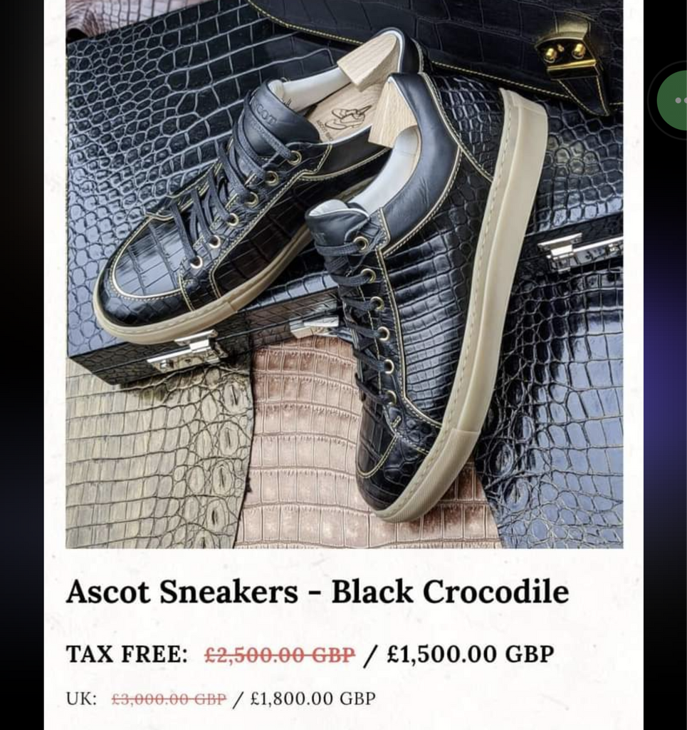 Eduardo Invoice: Bespoke Ascot Black Croc Sneakers UK8 - Ascot Shoes