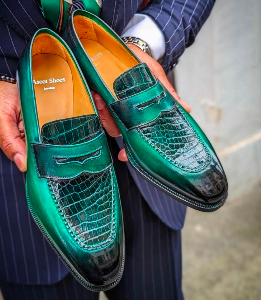 Invoice Green Croc Loafers US8. Ascot Shoes