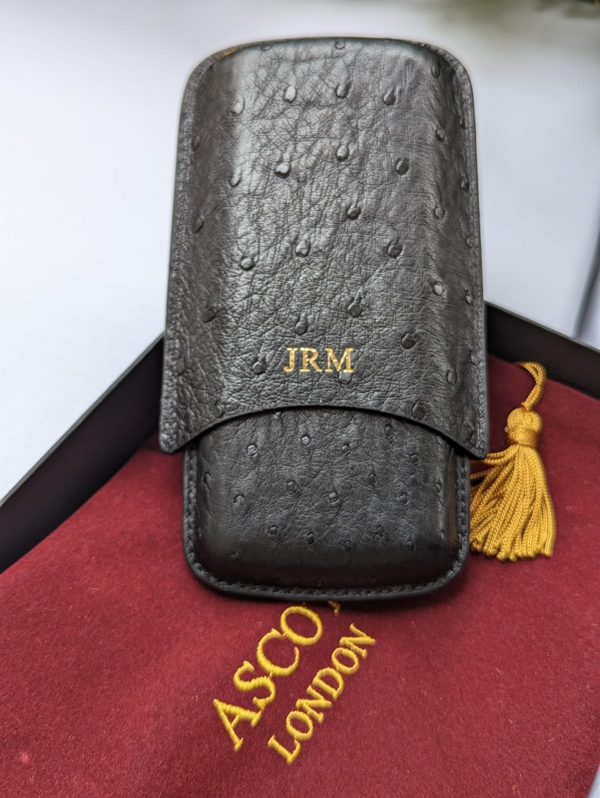 Bespoke Cigar Case - Black Ostrich - Ascot Shoes