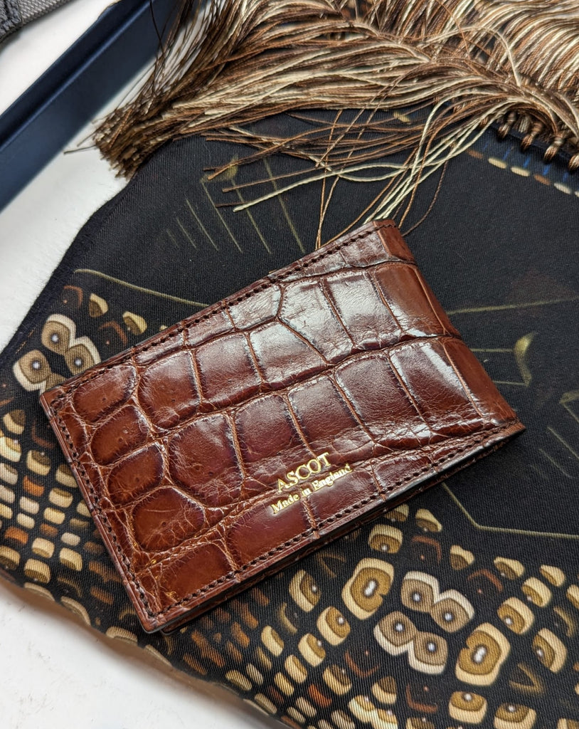 Bespoke ID & Travel card case - Dark Cognac Crocodile - Ascot Shoes