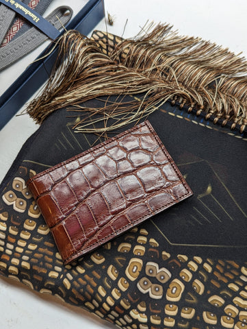 Bespoke ID & Travel card case - Dark Cognac Crocodile