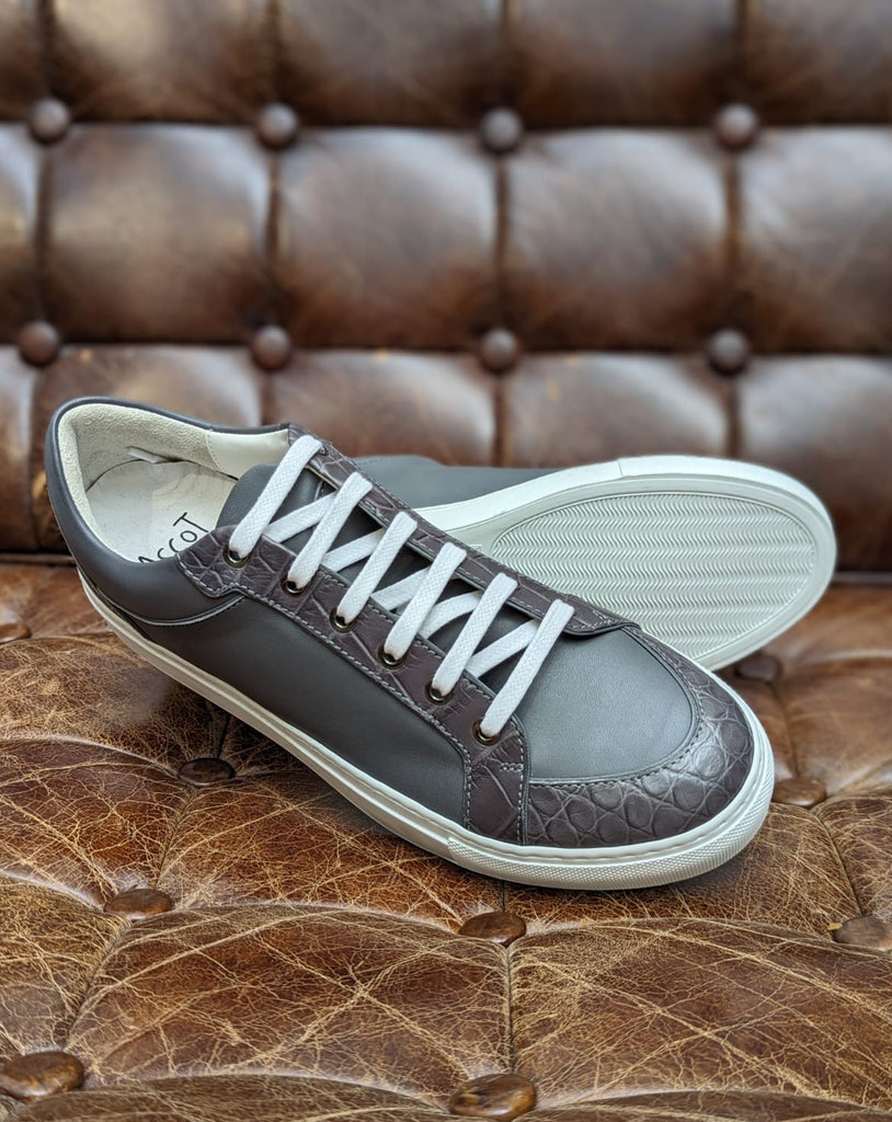 Ascot Sneaker - Grey Calf & Croc, UK 9.5 - Ascot Shoes